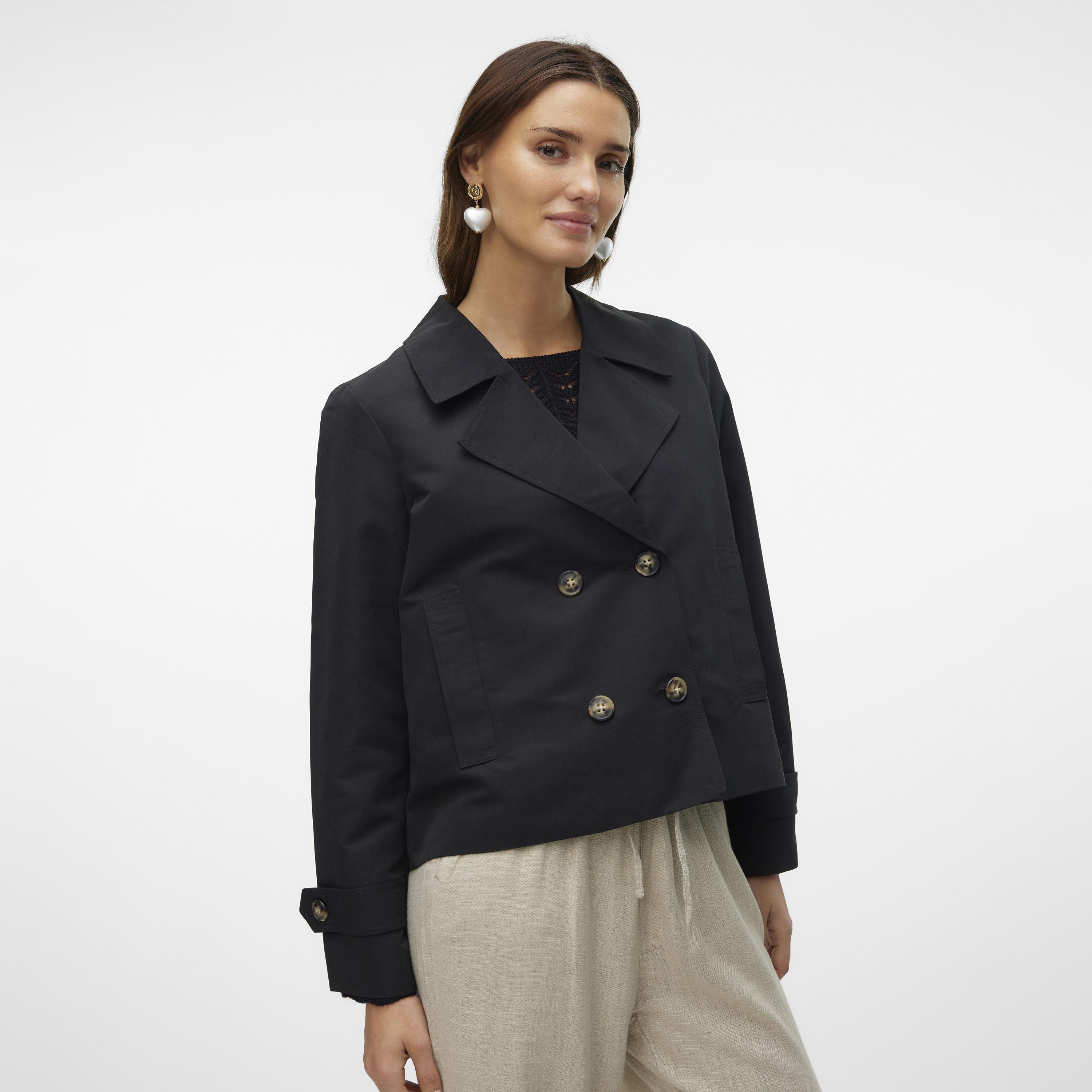 جاكيت حريمي بياقة مطوية وصف مزدوج من فيرو مودا باللون الأسود-women-clothing-coatsandjackets-jackets-image-4