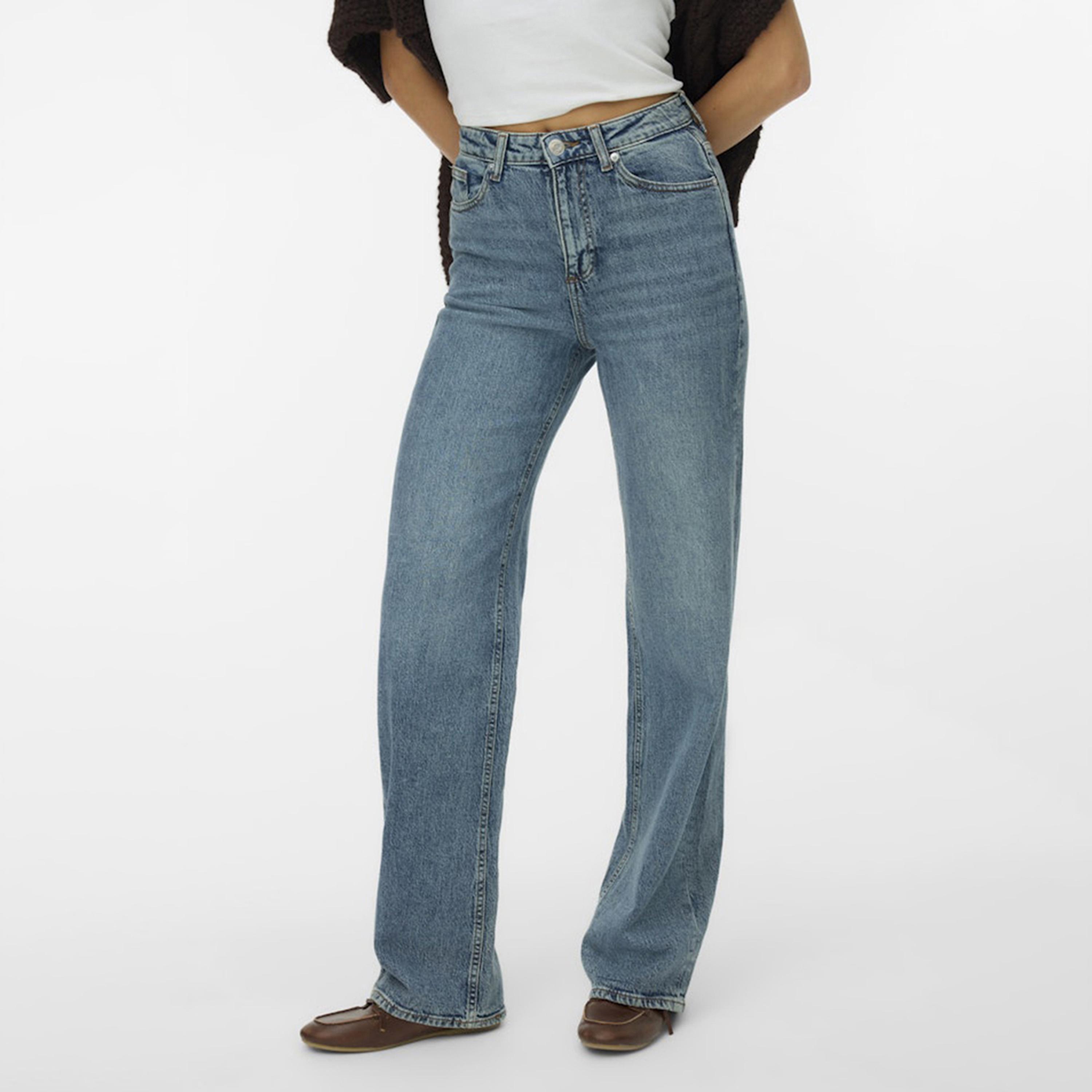بنطلون جينز نسائي واسع الساق بزر وسحاب بلون أزرق من فيرو مودا-women-clothing-bottoms-jeans-image-1