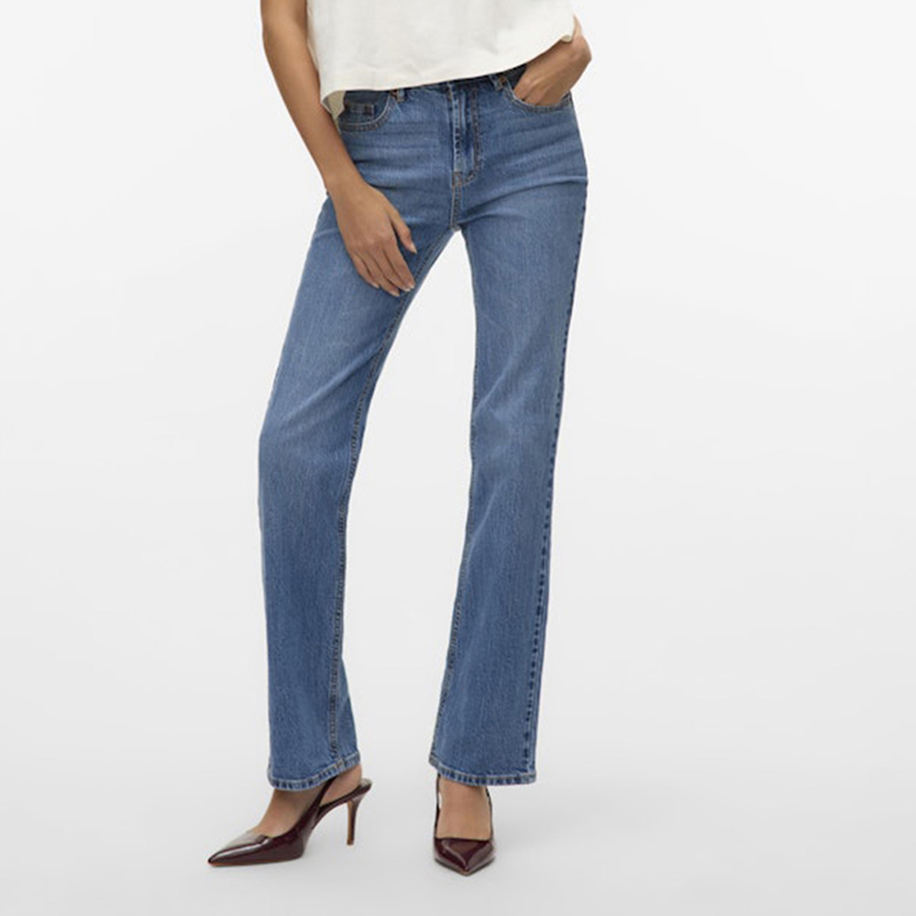 Vero Moda Blue Button and Zip Fly Straight Women's Jeans-women-clothing-bottoms-jeans-image-1