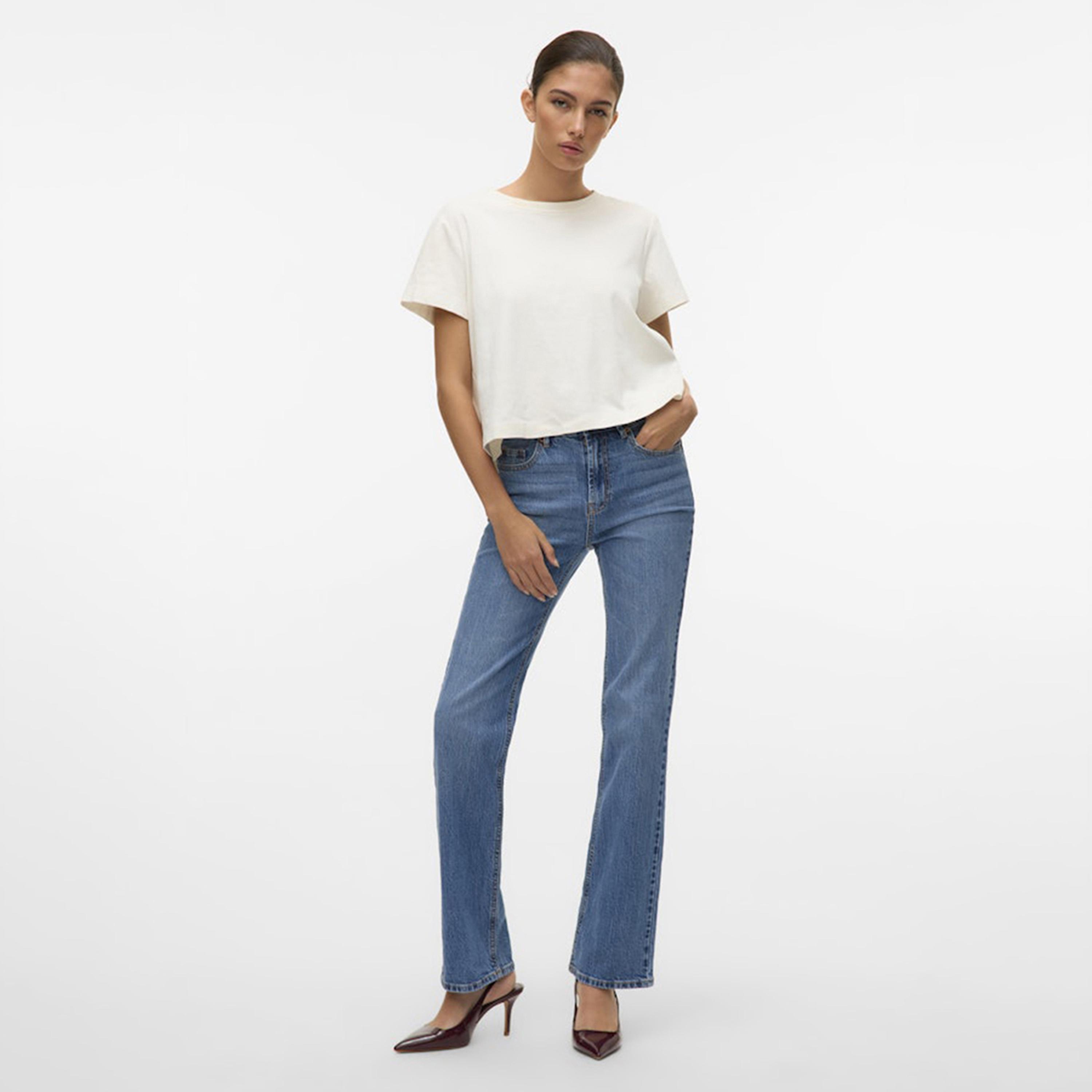 Vero Moda Blue Button and Zip Fly Straight Women's Jeans-women-clothing-bottoms-jeans-image-2
