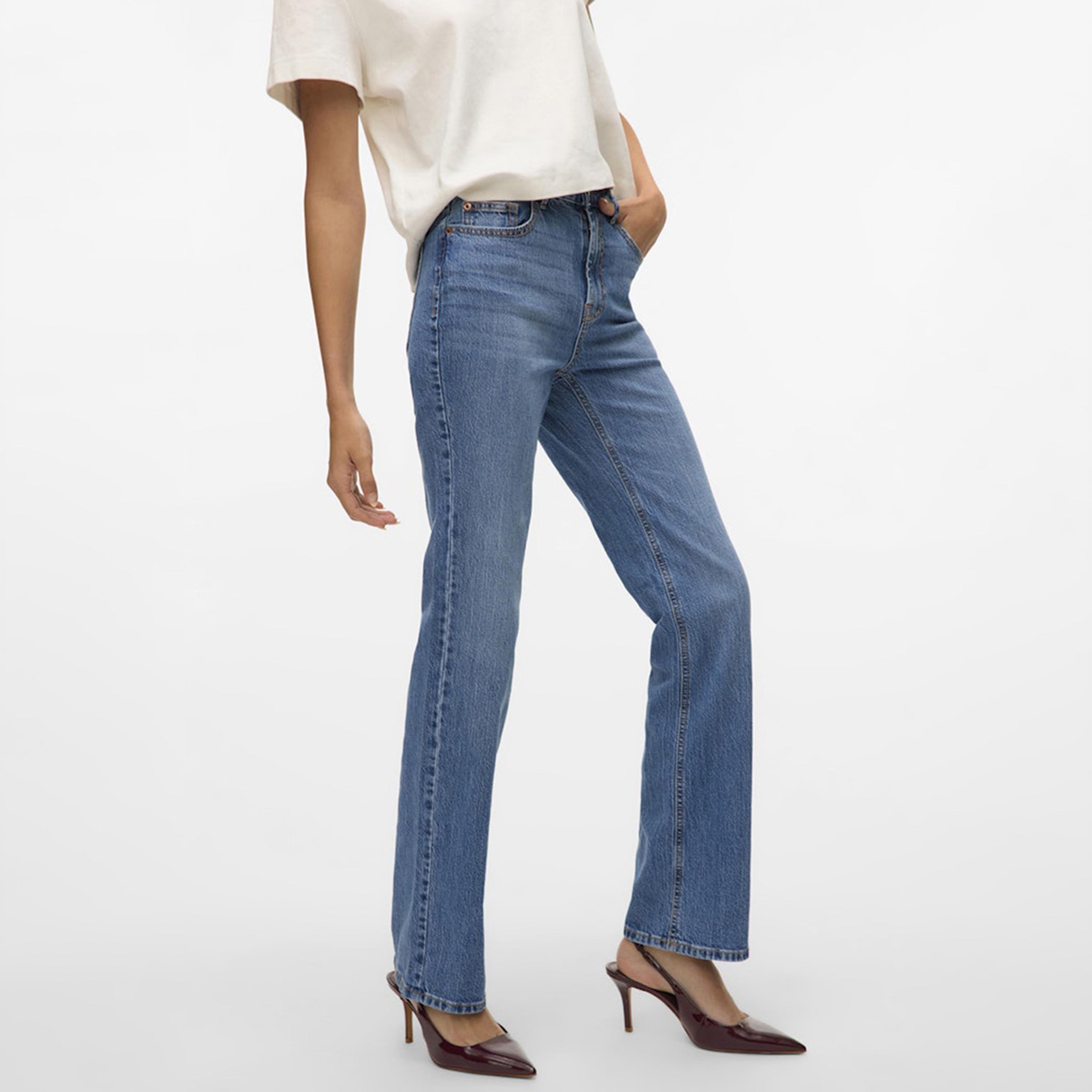 Vero Moda Blue Button and Zip Fly Straight Women's Jeans-women-clothing-bottoms-jeans-image-3