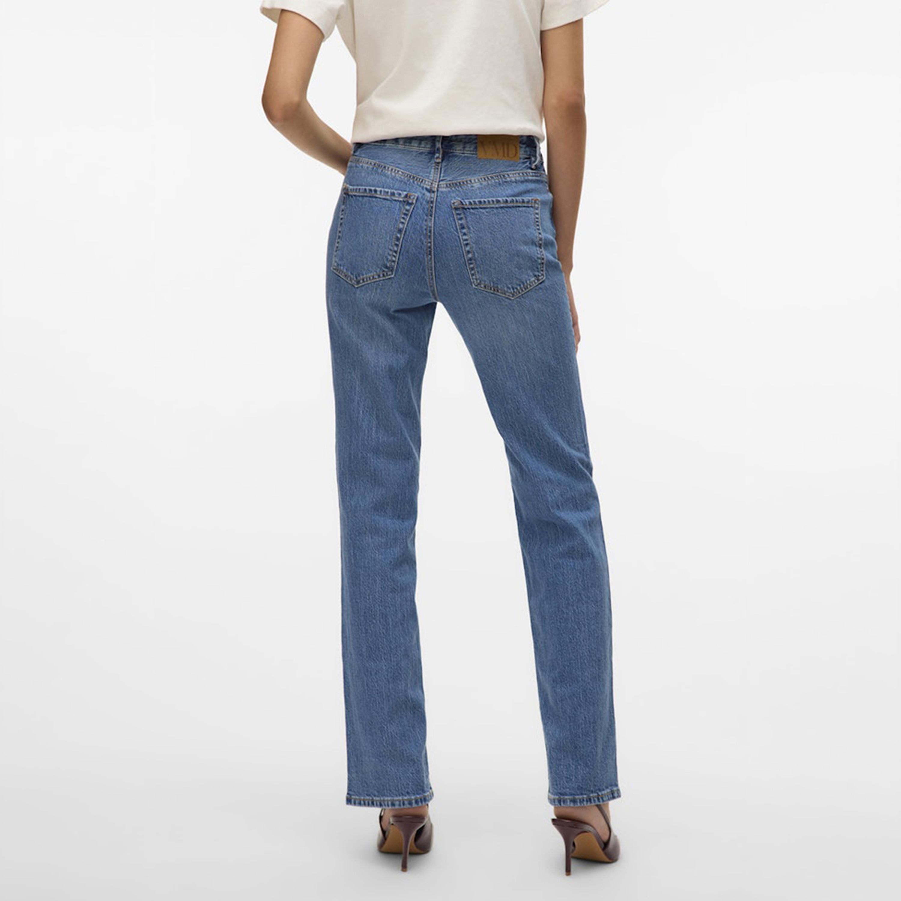 Vero Moda Blue Button and Zip Fly Straight Women's Jeans-women-clothing-bottoms-jeans-image-4