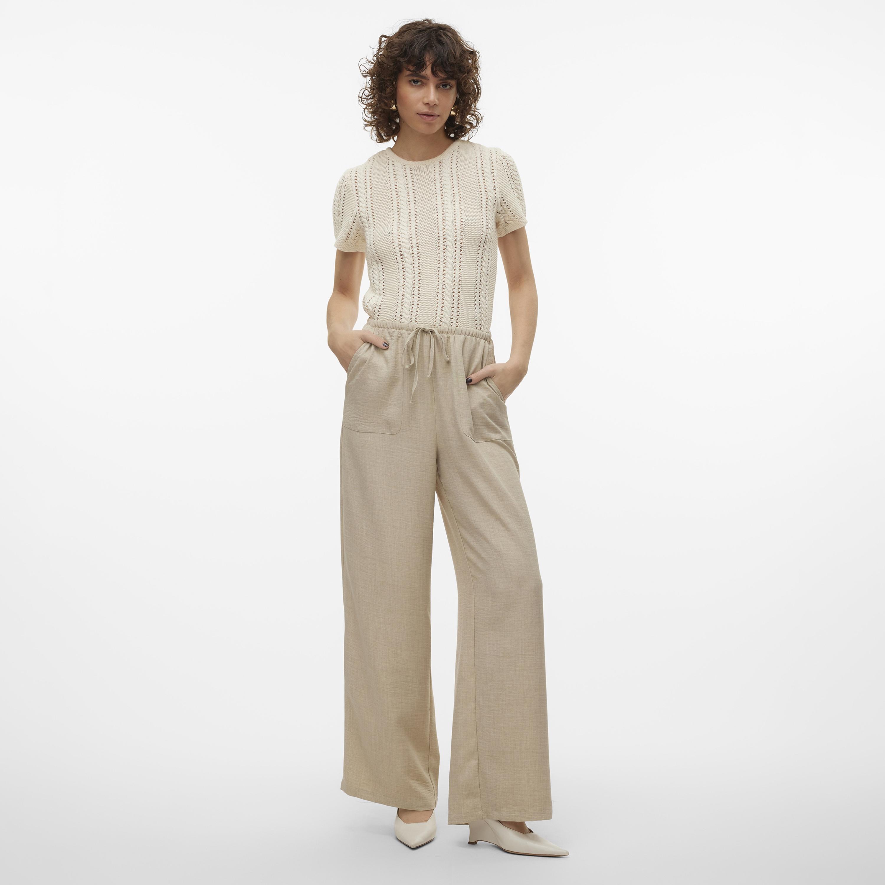 Vero Moda Textured Drawstring Waist Wide Leg Women's Trousers-women-clothing-trousers-image-2