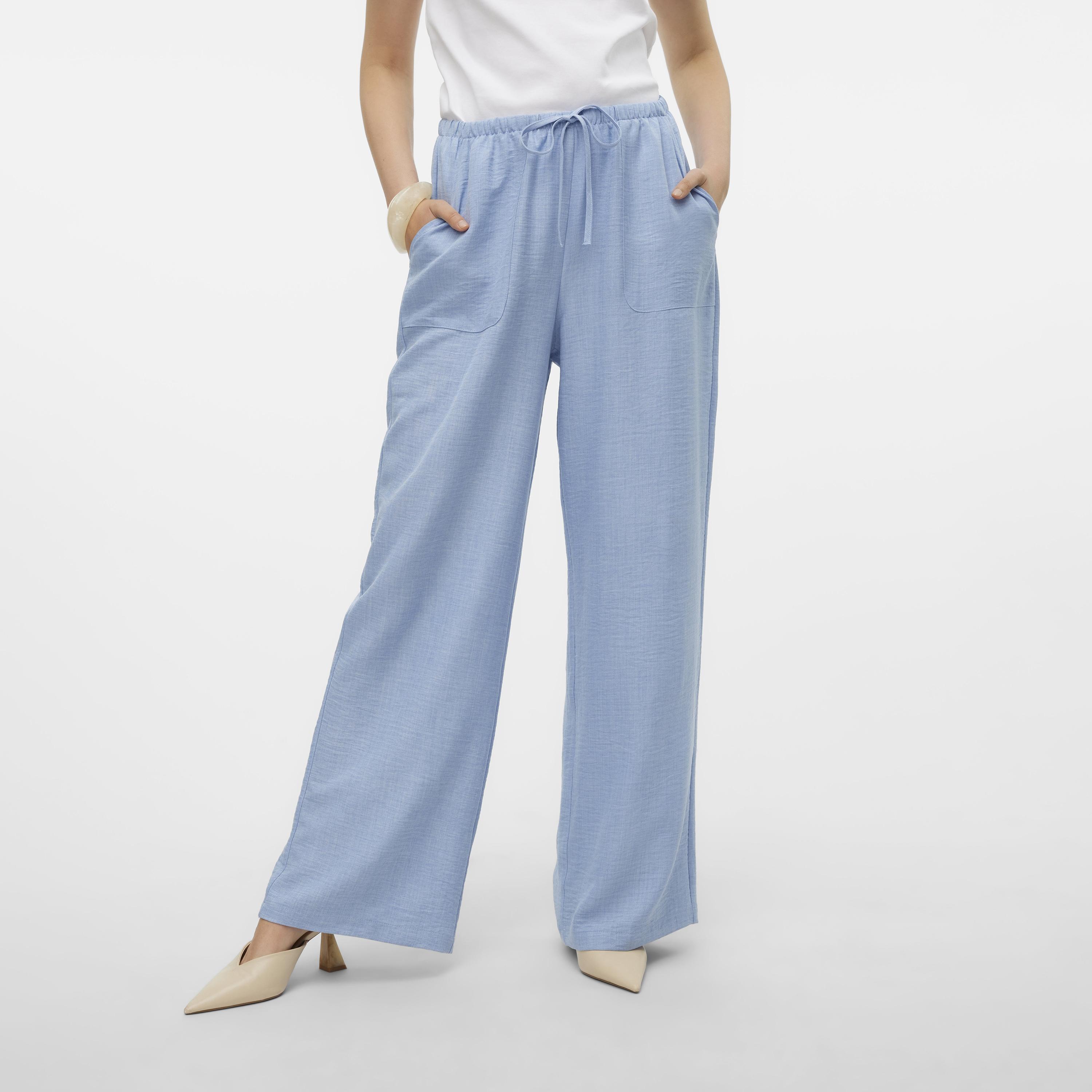 بنطلون واسع الأرجل بخصر مطاطي بربطة وملمس بارز حريمي من فيرو مودا-women-clothing-trousers-image-1
