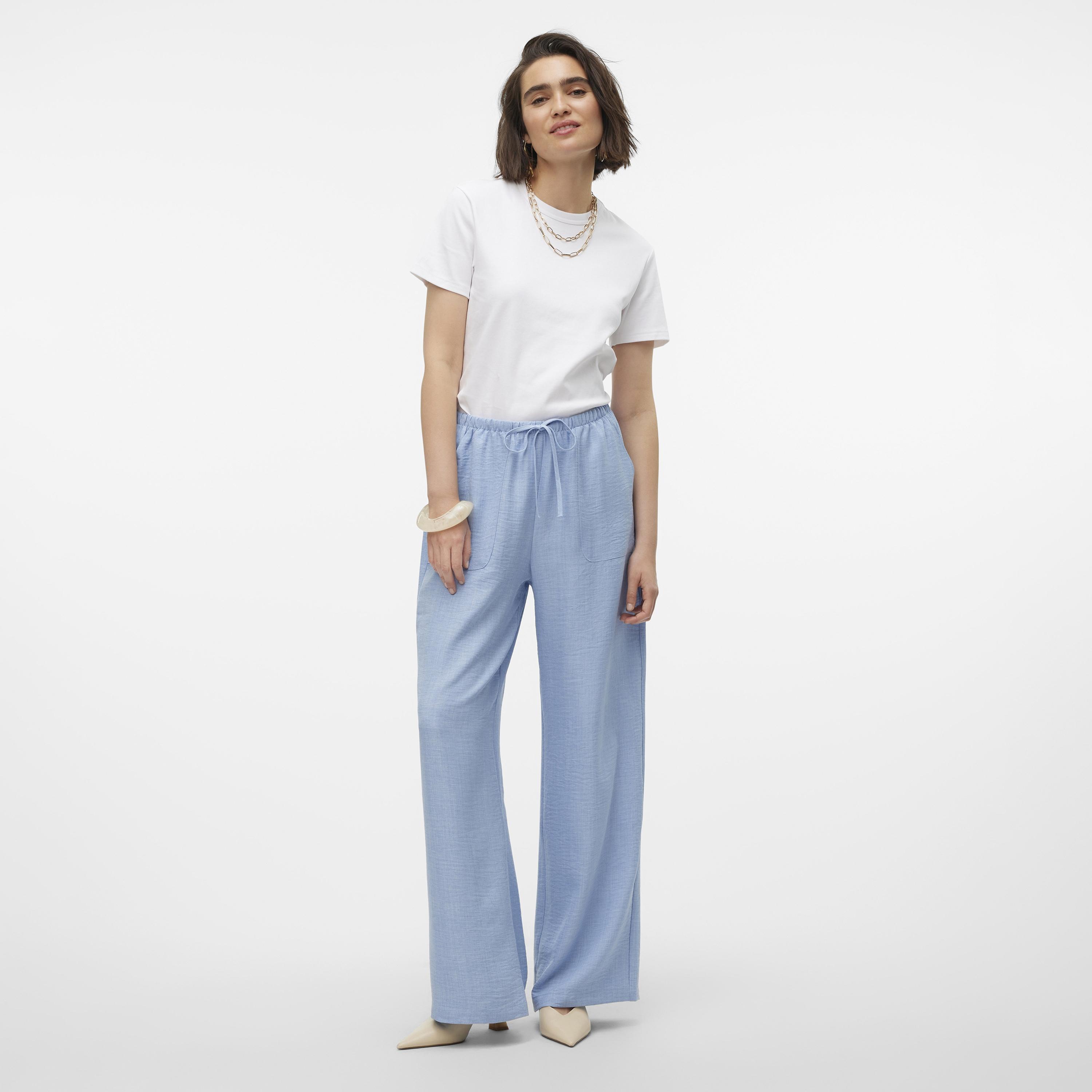 بنطلون واسع الأرجل بخصر مطاطي بربطة وملمس بارز حريمي من فيرو مودا-women-clothing-trousers-image-2