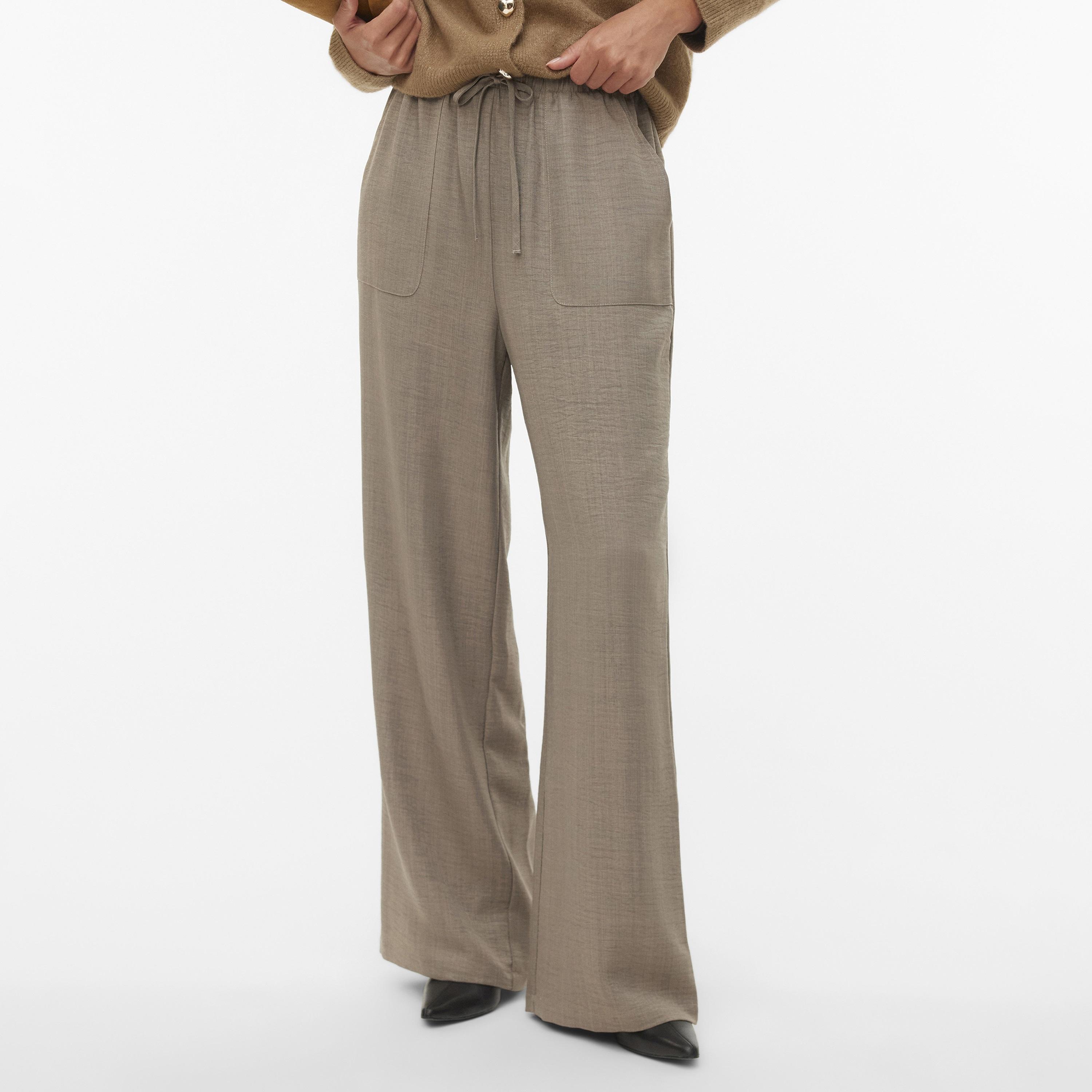 بنطلون واسع الأرجل بخصر مطاطي بربطة وملمس بارز حريمي من فيرو مودا-women-clothing-trousers-image-1