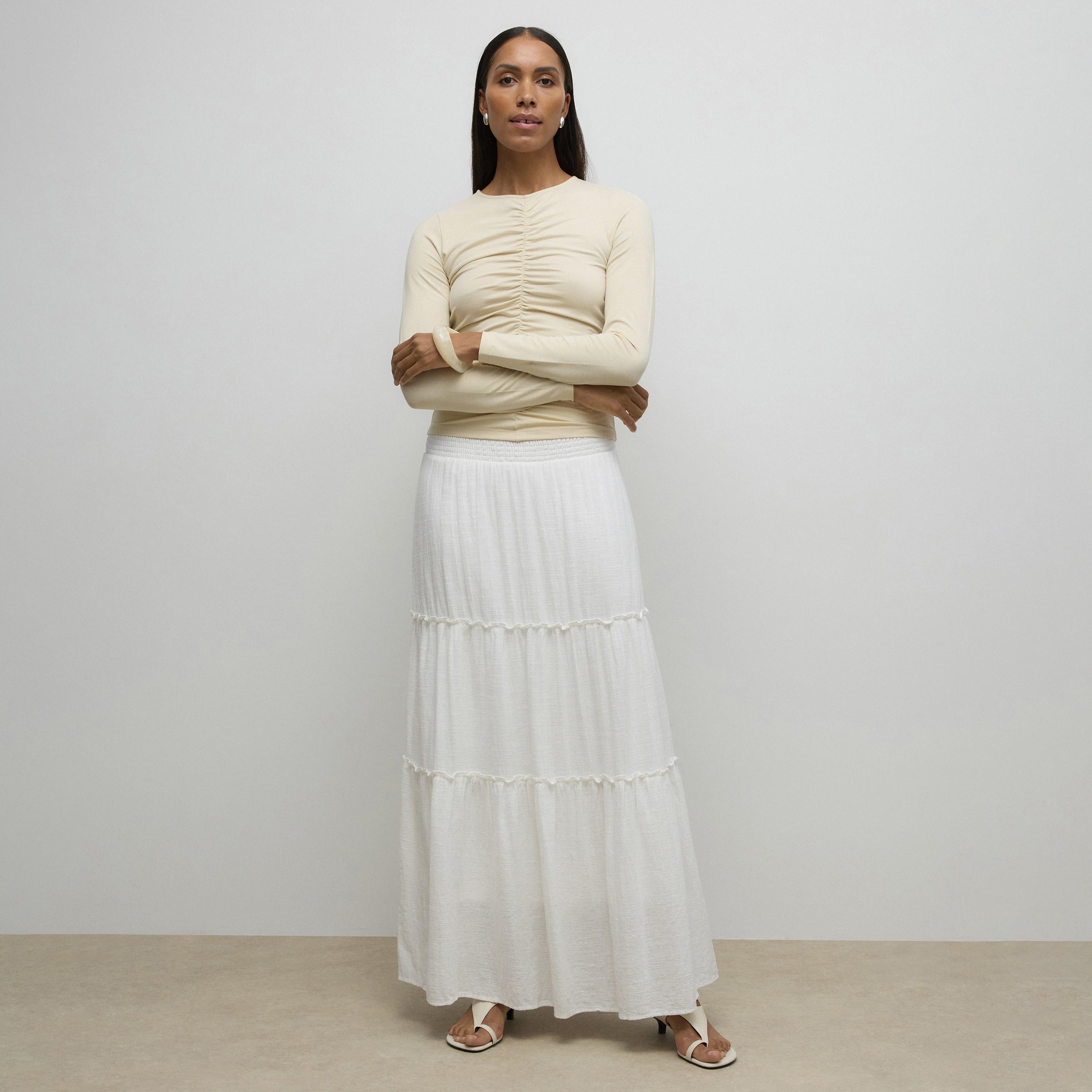 Vero Moda White Cotton Tiered Women's Maxi Skirt-women-clothing-skirts-image-2