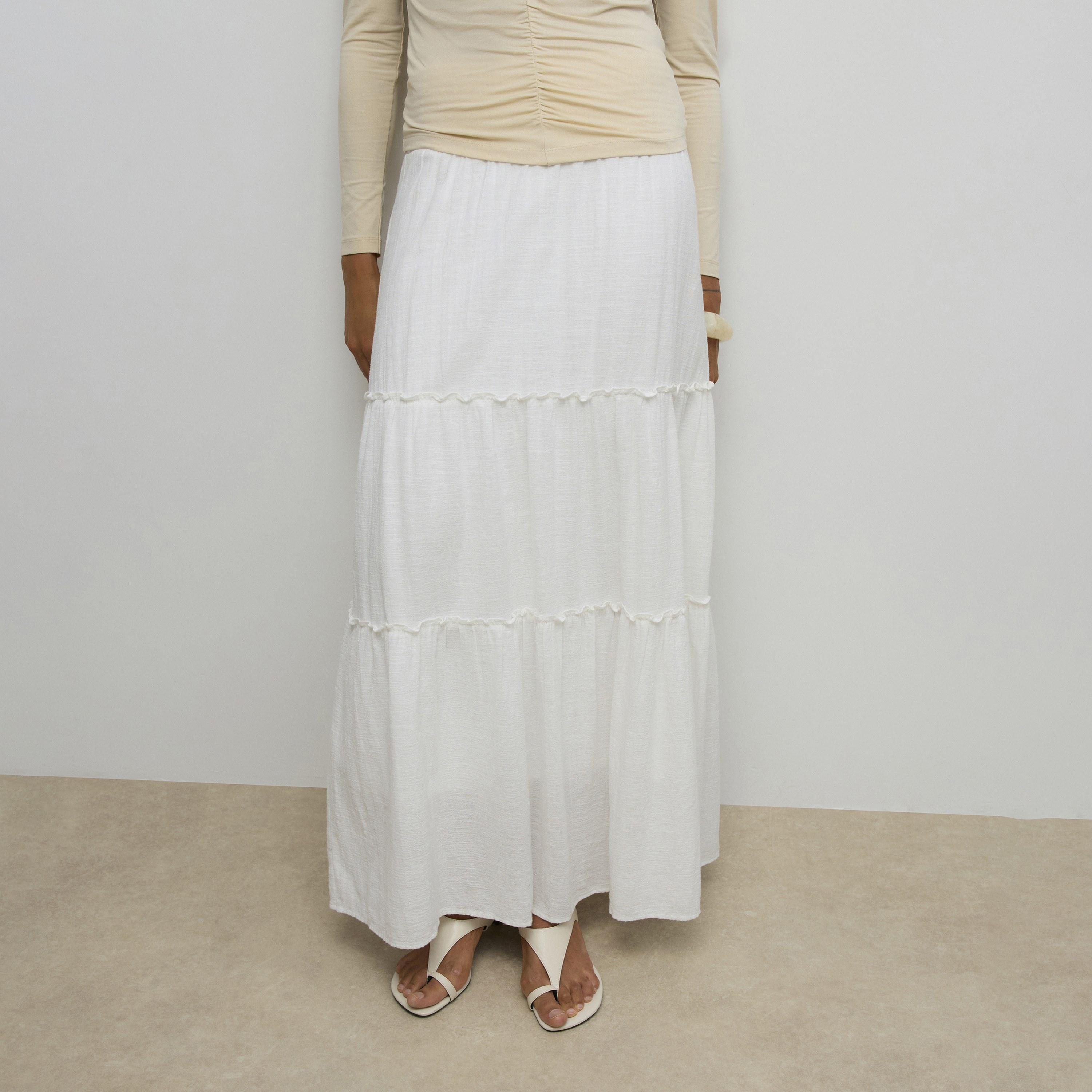 Vero Moda White Cotton Tiered Women's Maxi Skirt-women-clothing-skirts-image-3