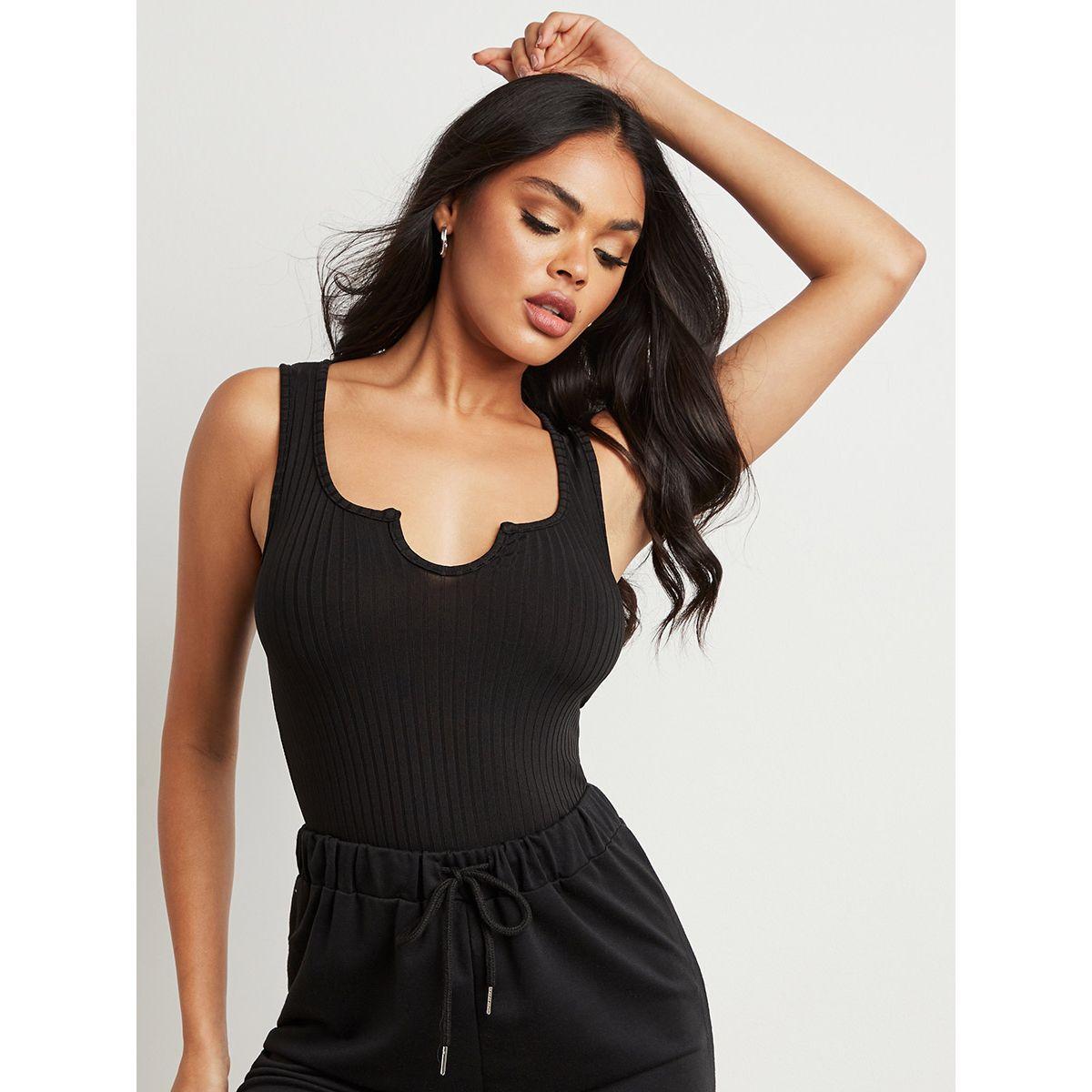 Styli Plain Sleeveless Notch Neck Bodysuit-women-clothing-tshirts-image-1