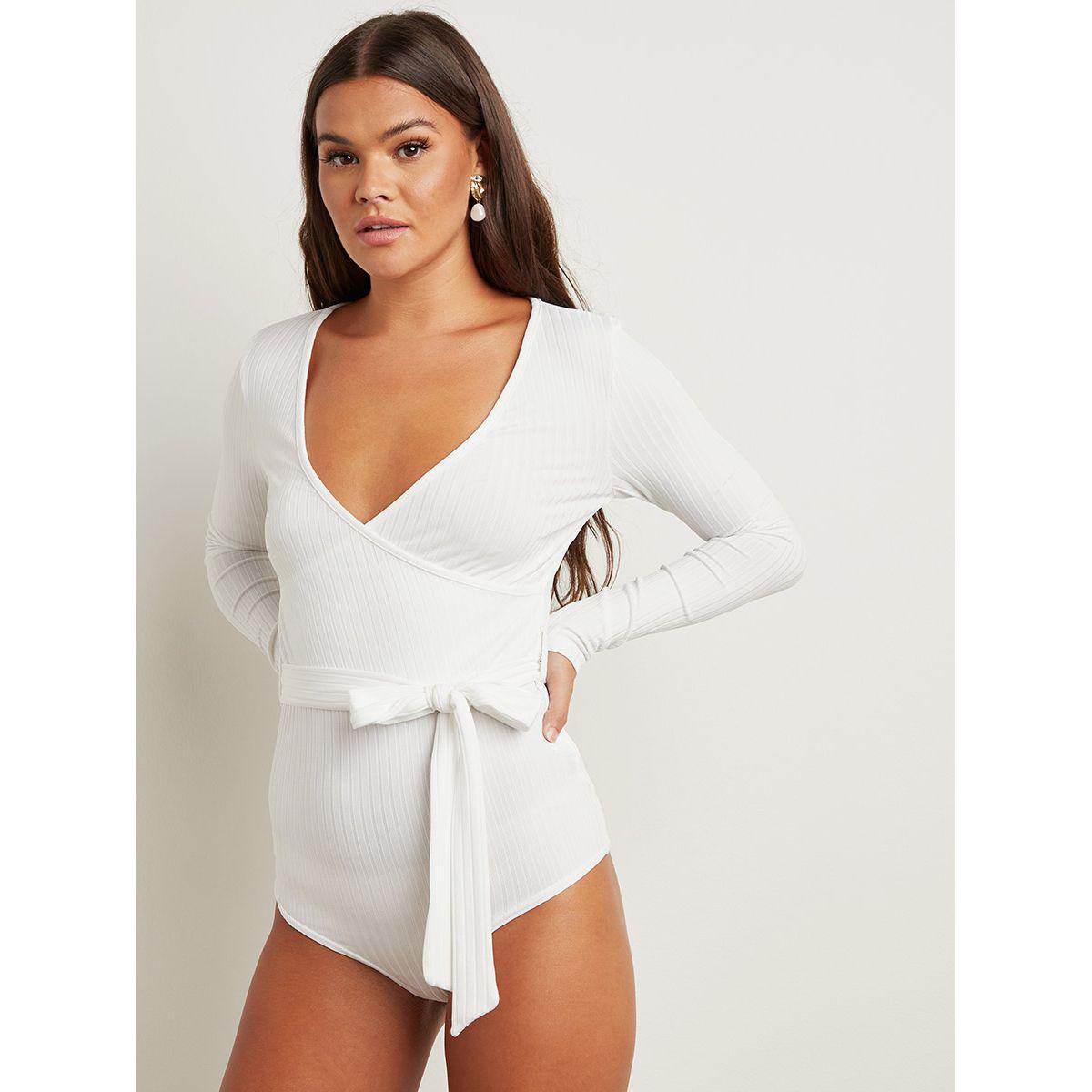 Styli Wrap Front Belted Ribbed Bodysuit with Long Sleeves-women-clothing-tshirts-image-2
