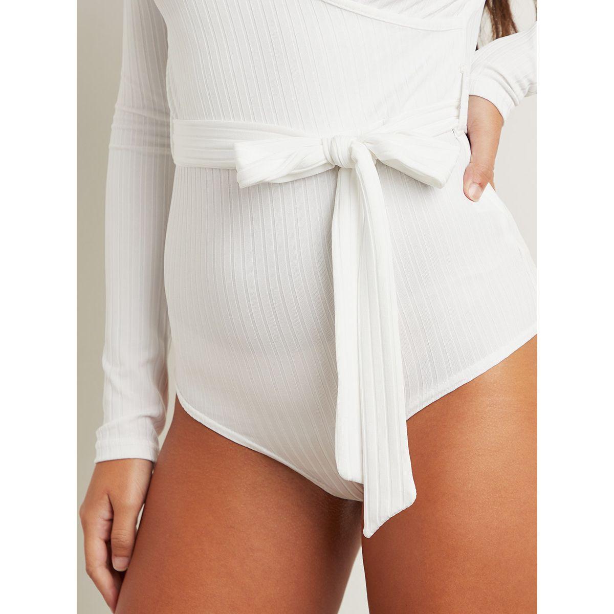 Styli Wrap Front Belted Ribbed Bodysuit with Long Sleeves-women-clothing-tshirts-image-5