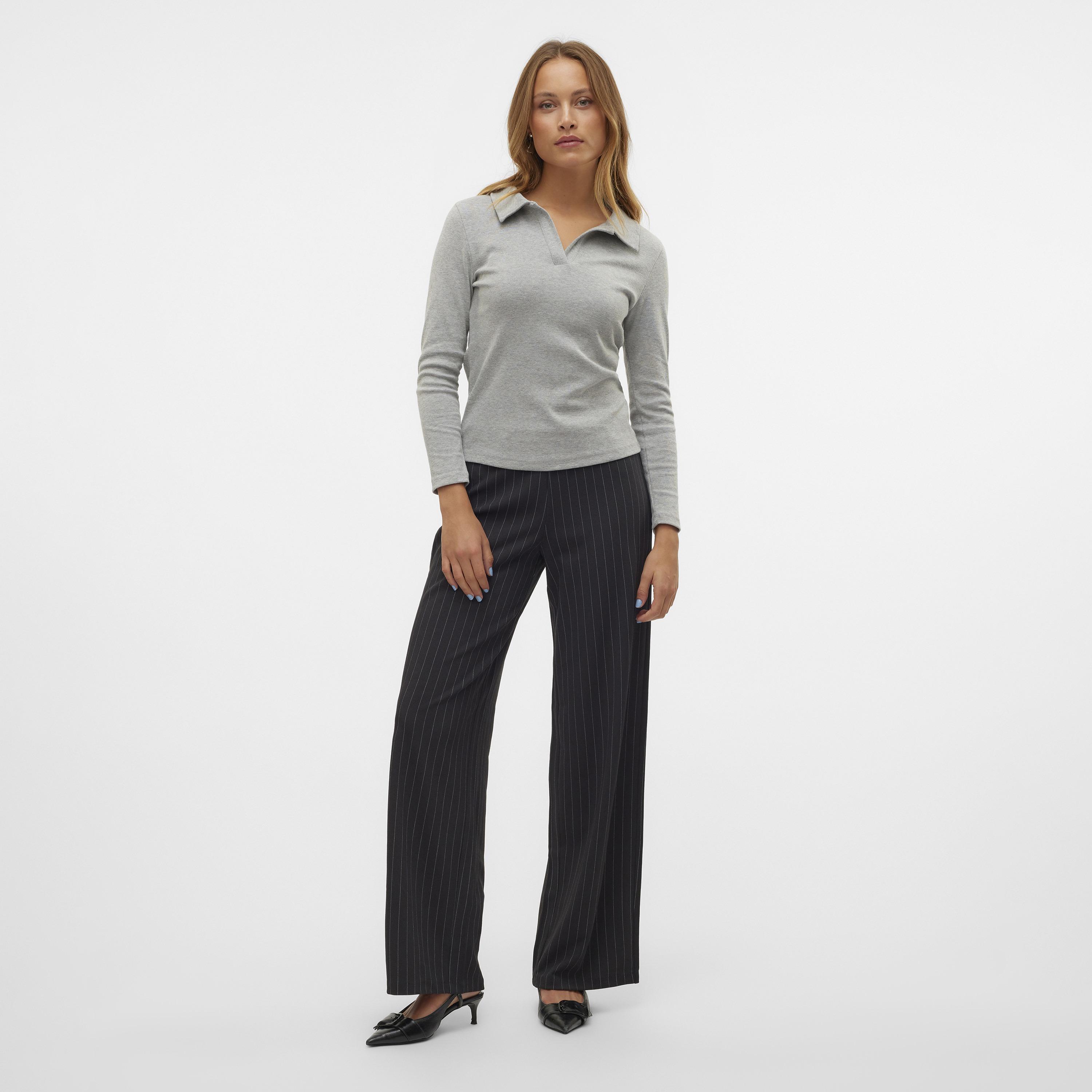 Vero Moda Black Pinstripe Zip Fly Wide Women's Trousers-women-clothing-trousers-image-2