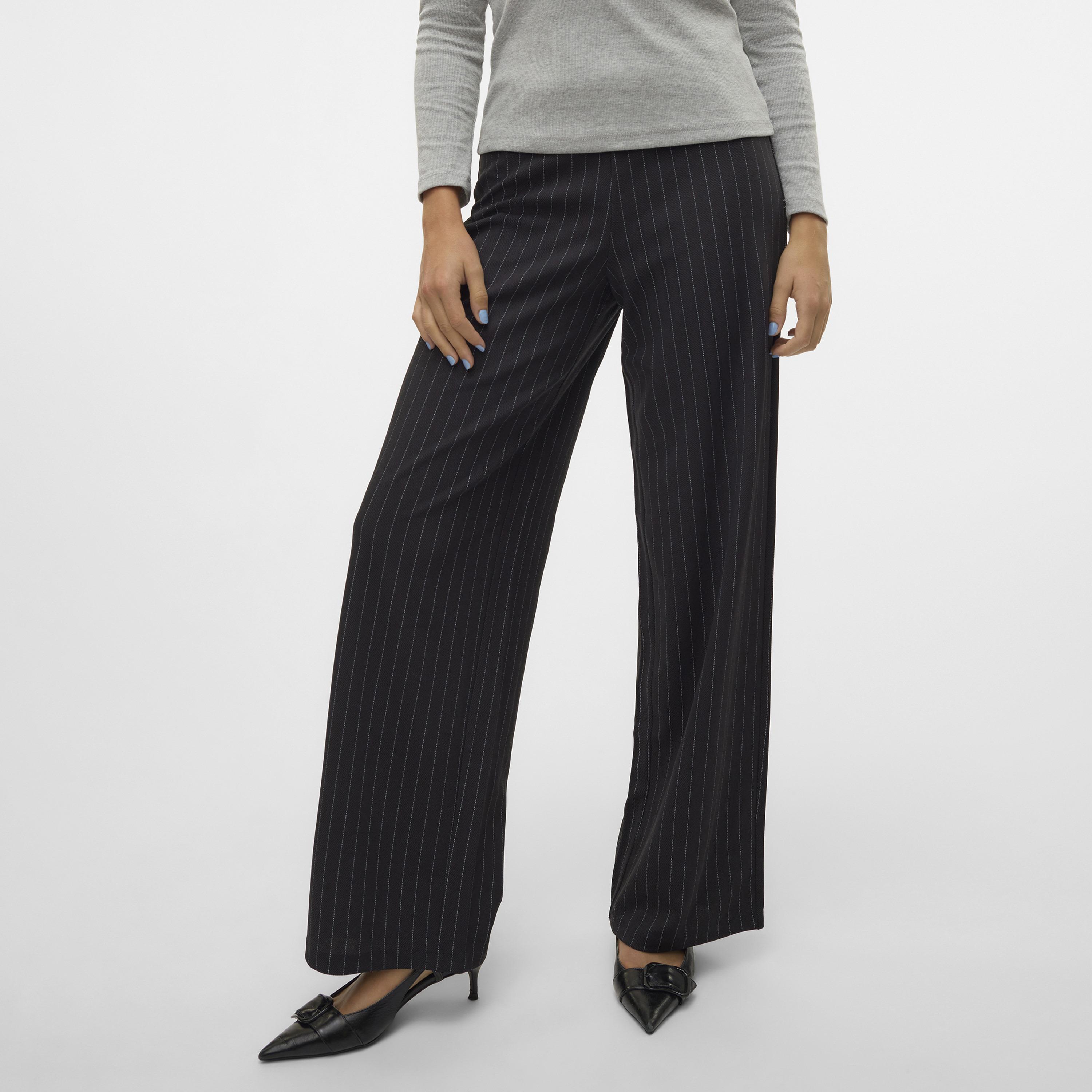 Vero Moda Black Pinstripe Zip Fly Wide Women's Trousers-women-clothing-trousers-image-3