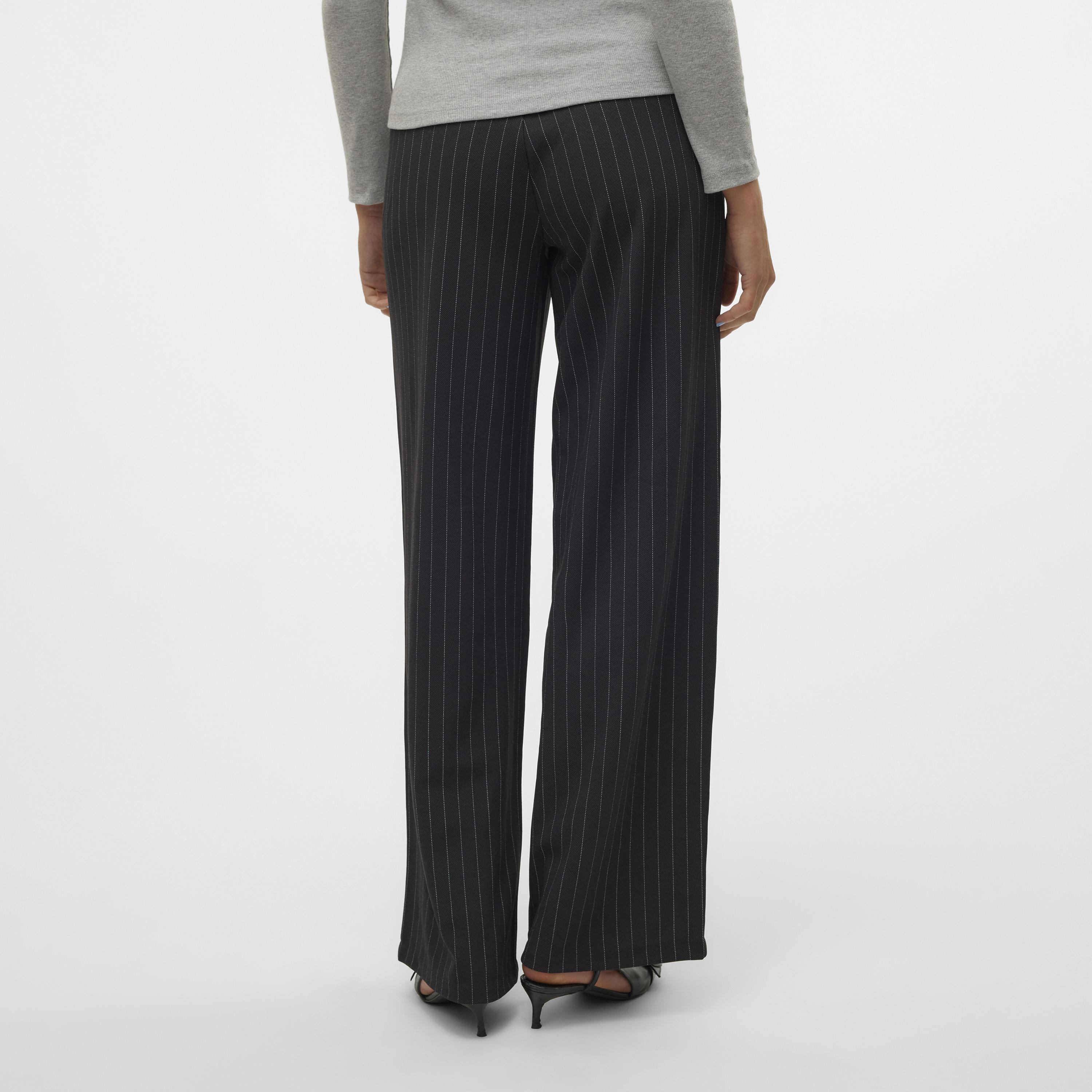 Vero Moda Black Pinstripe Zip Fly Wide Women's Trousers-women-clothing-trousers-image-4