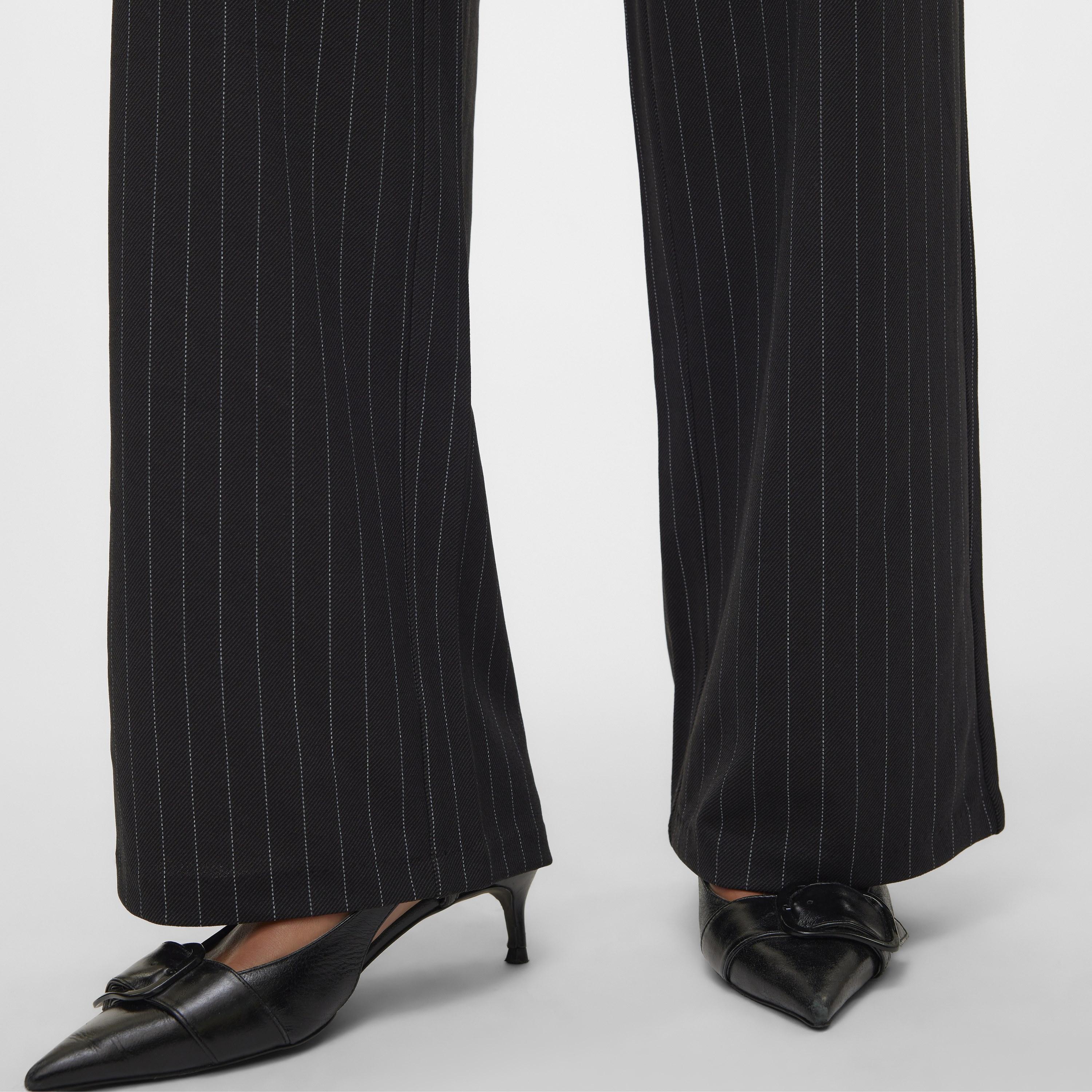 Vero Moda Black Pinstripe Zip Fly Wide Women's Trousers-women-clothing-trousers-image-5
