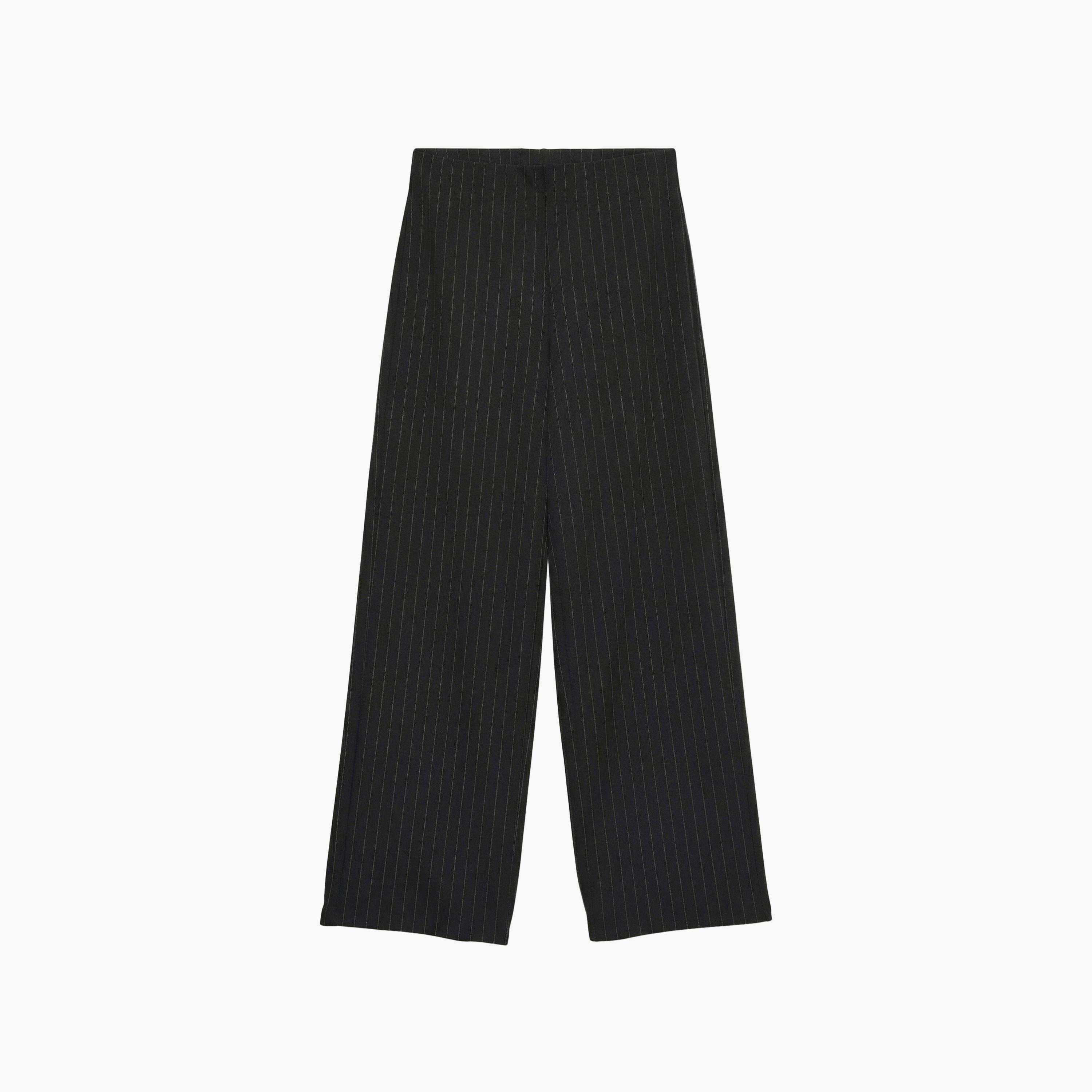 Vero Moda Black Pinstripe Zip Fly Wide Women's Trousers-women-clothing-trousers-image-6