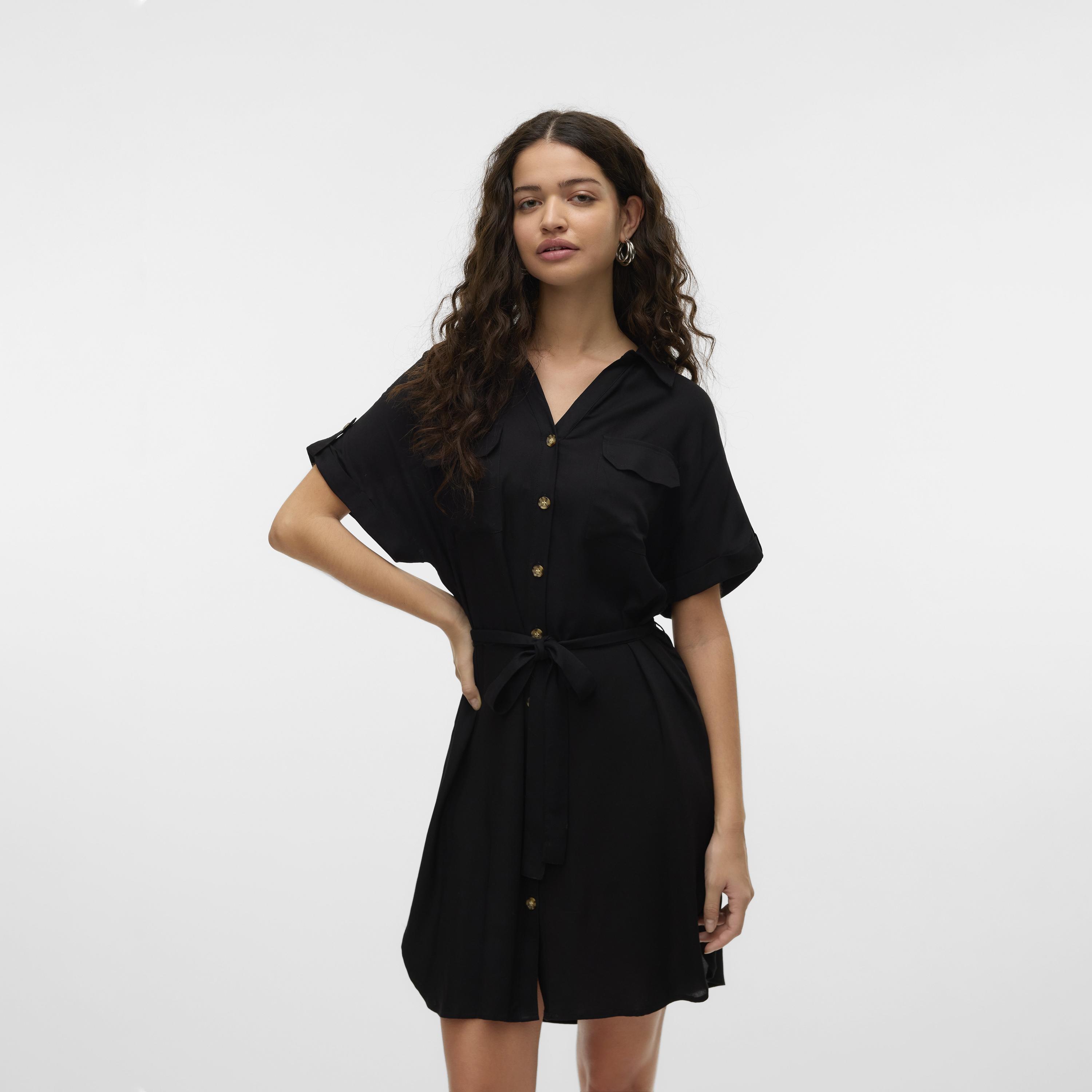 فستان قميص ميني حريمي بياقة وأكمام بباتة من فيرو مودا-women-clothing-dresses-image-1