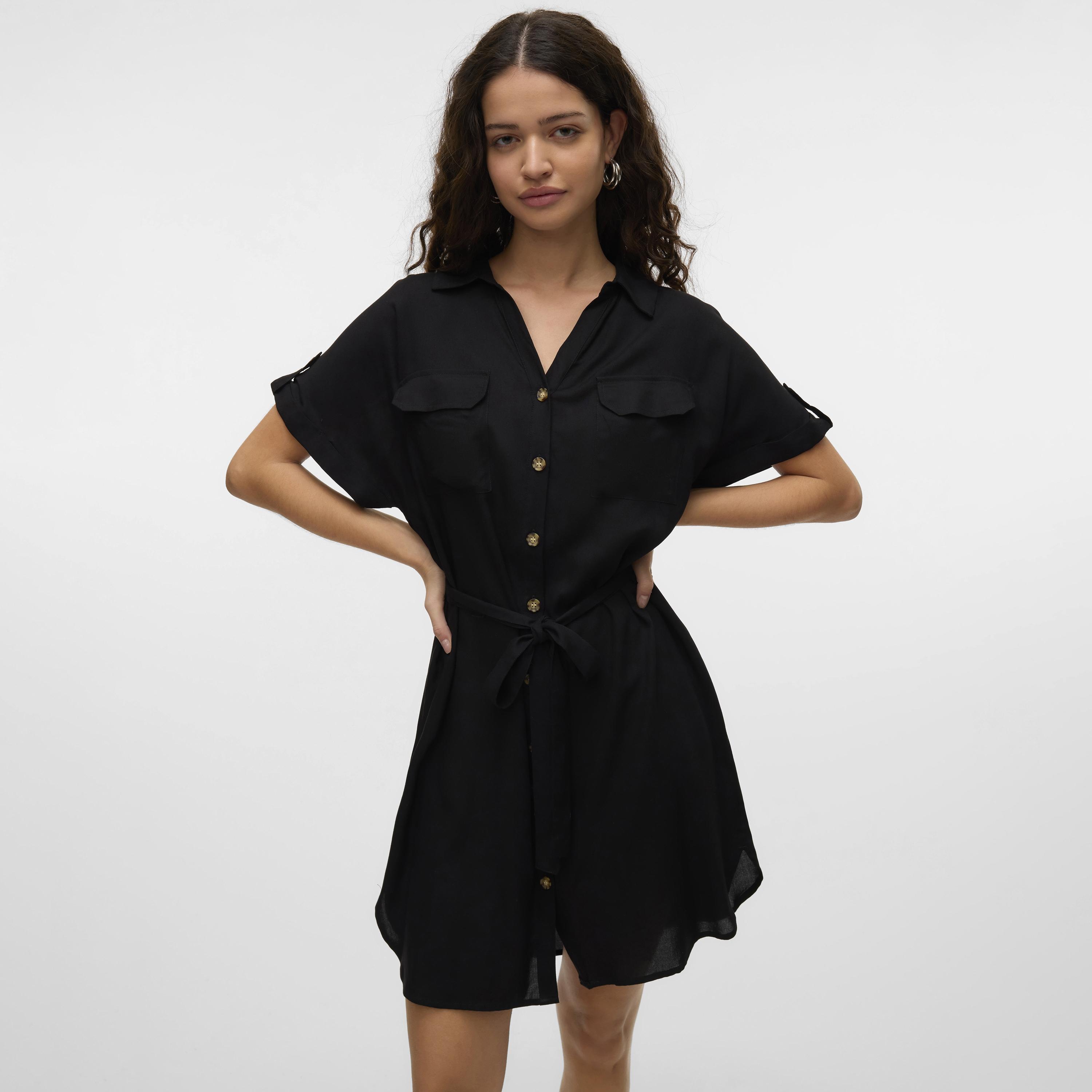 فستان قميص ميني حريمي بياقة وأكمام بباتة من فيرو مودا-women-clothing-dresses-image-4