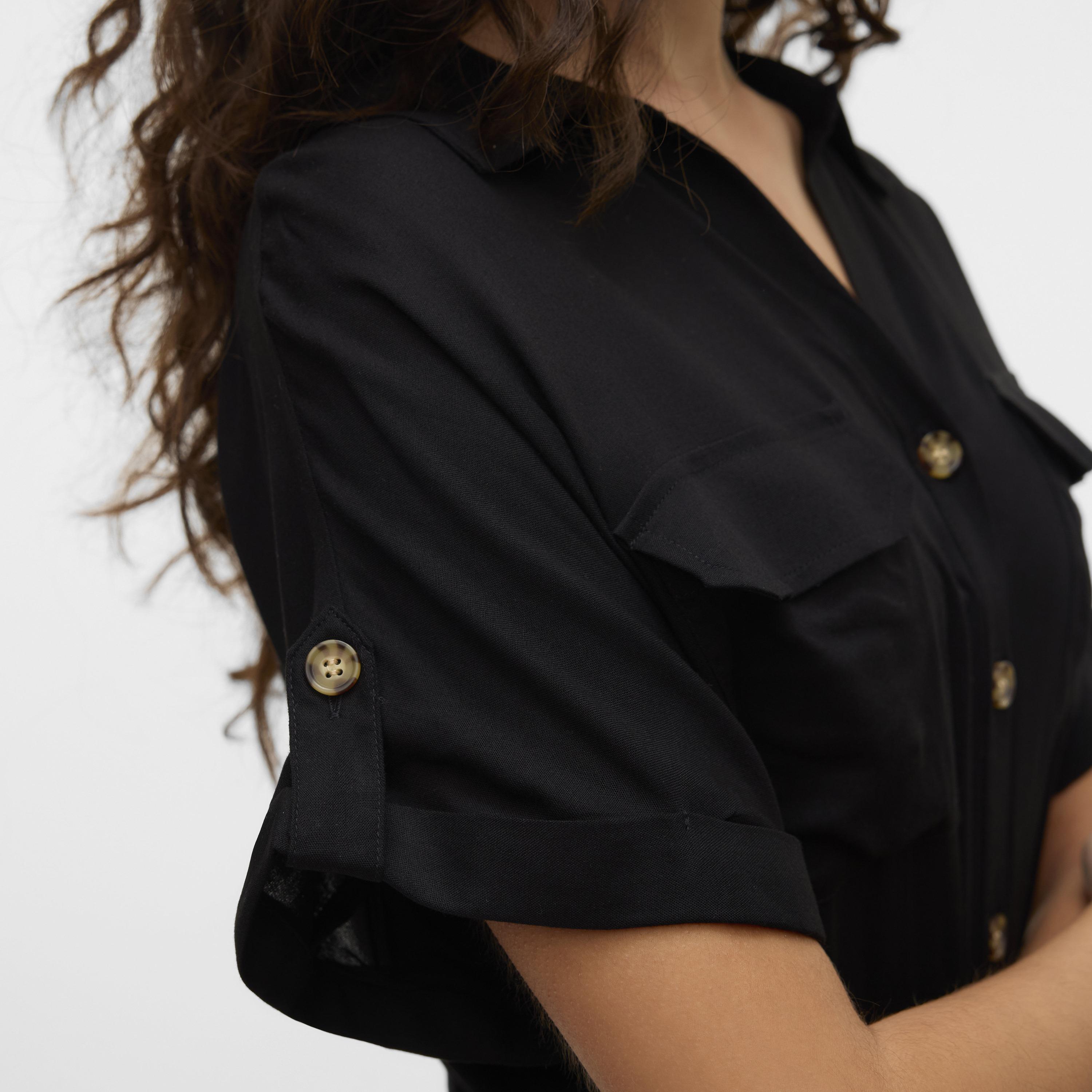فستان قميص ميني حريمي بياقة وأكمام بباتة من فيرو مودا-women-clothing-dresses-image-5