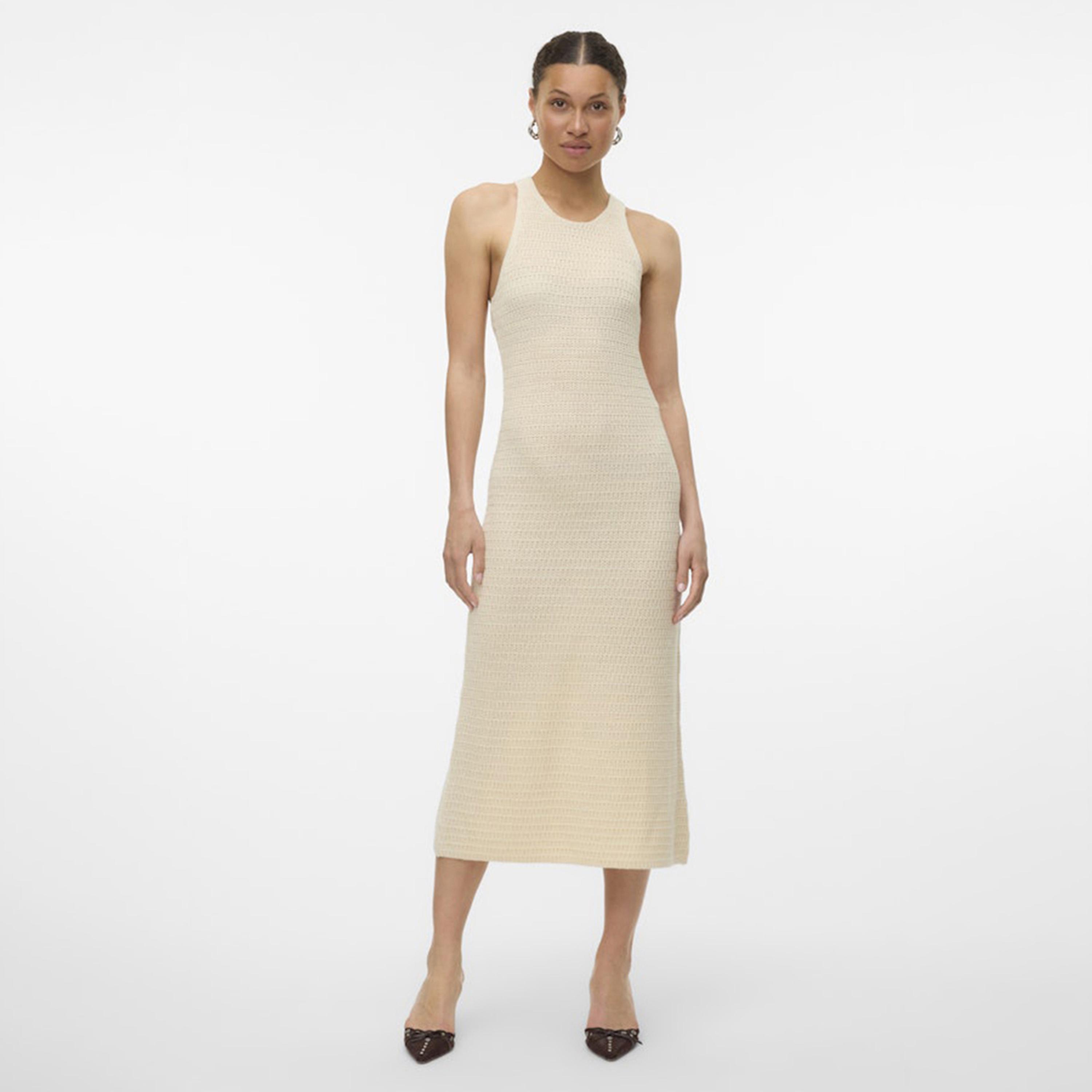 Vero Moda Beige Knitted Women's Midi Dress-women-clothing-dresses-image-1