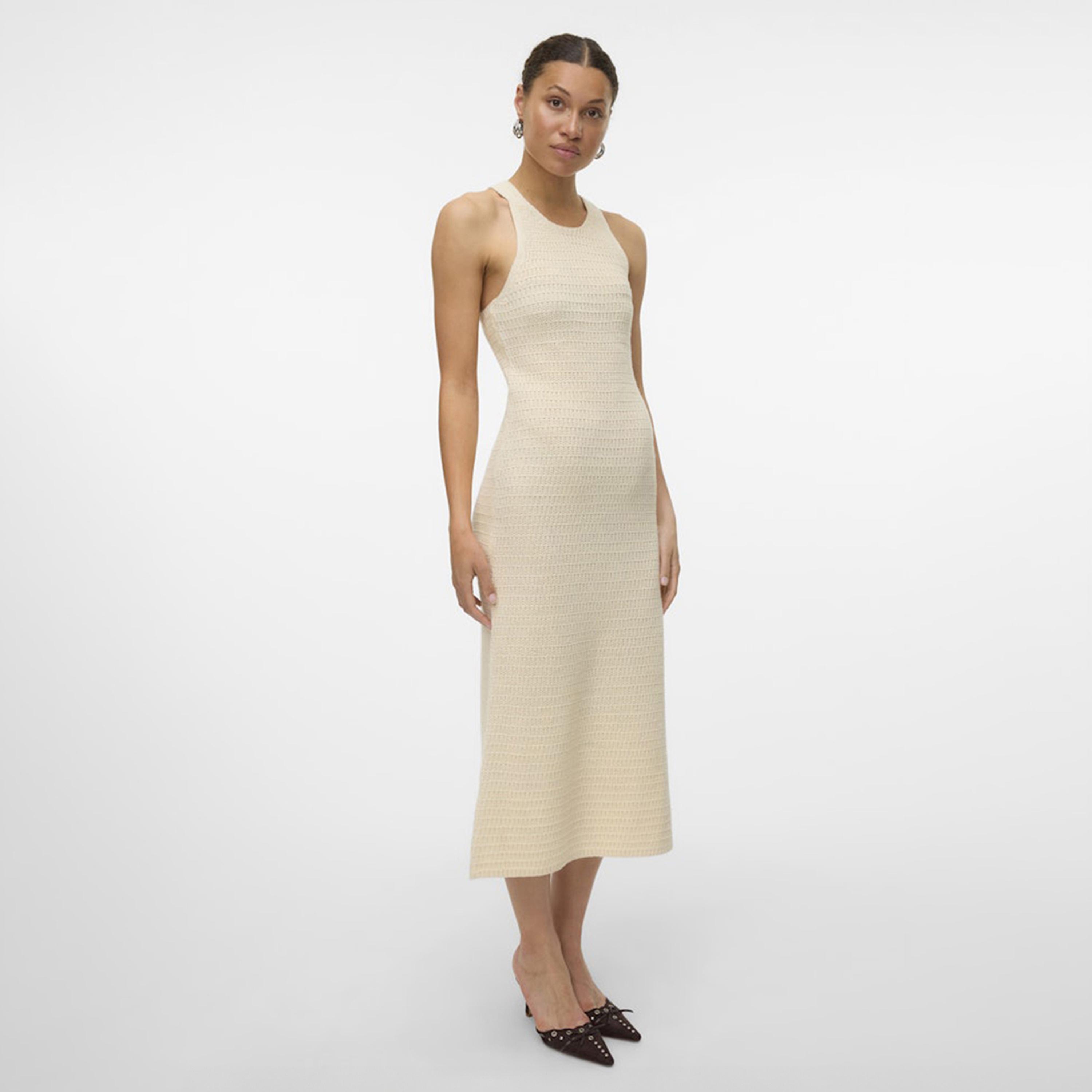 Vero Moda Beige Knitted Women's Midi Dress-women-clothing-dresses-image-2