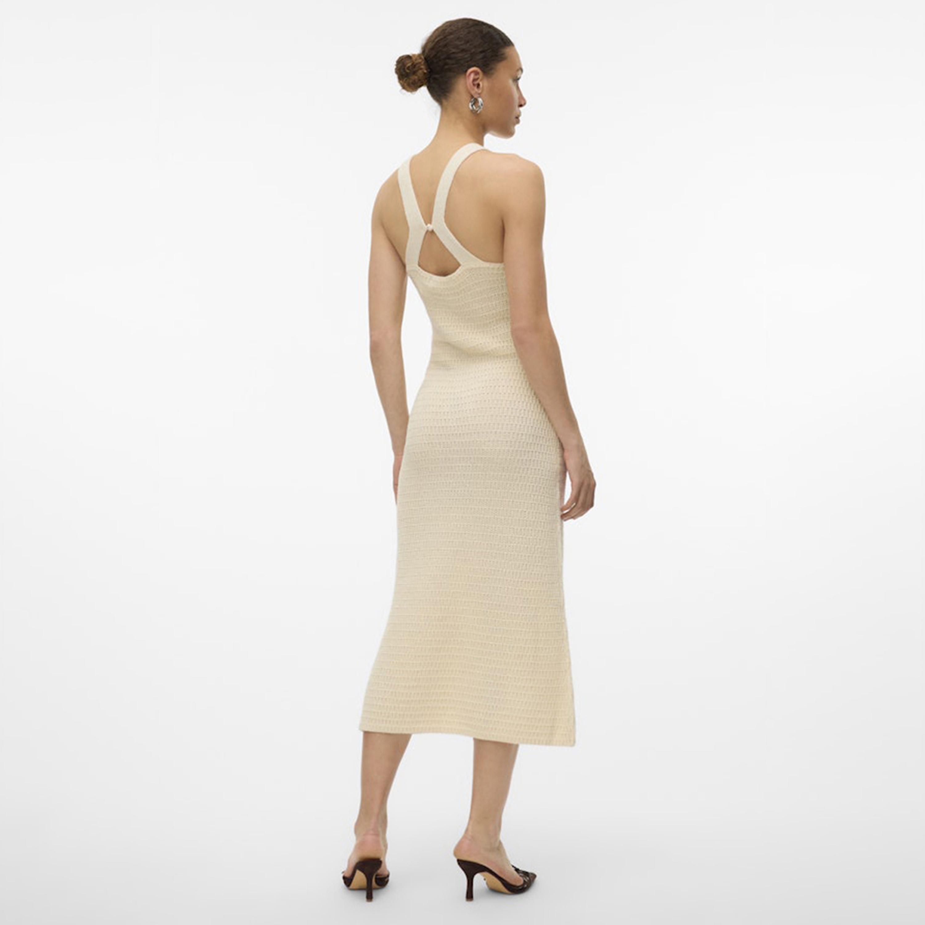 Vero Moda Beige Knitted Women's Midi Dress-women-clothing-dresses-image-3