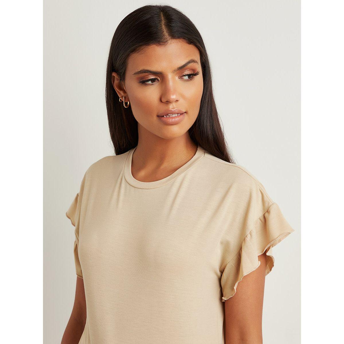 تيشيرت بأكمام كشكش سادة-women-clothing-tshirts-image-3