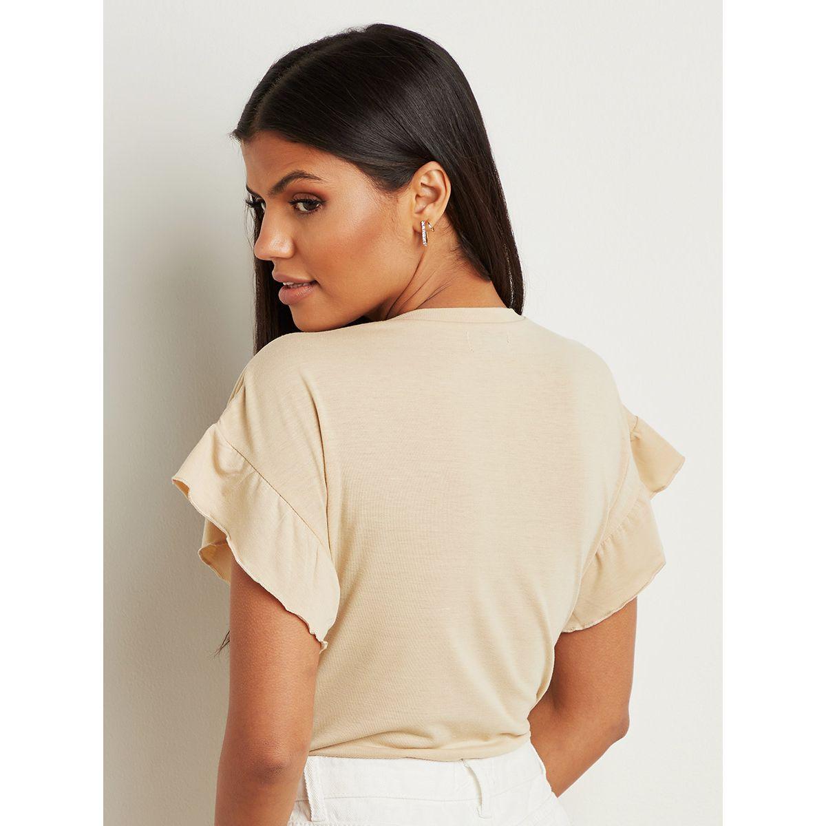 Styli Plain Ruffled Sleeves Regular Fit T-shirt-women-clothing-tshirts-image-4