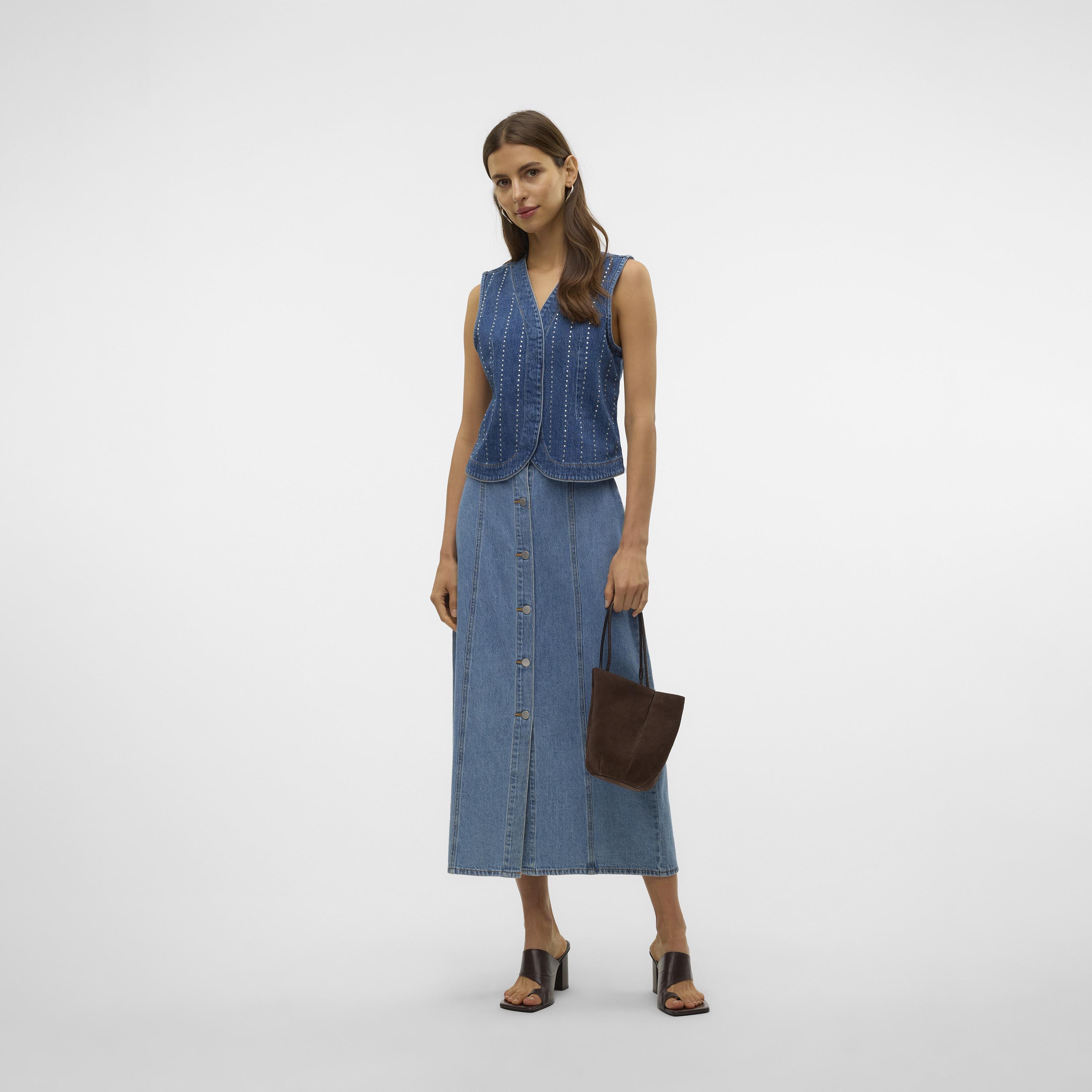 Vero Moda Blue Hotfix Stone Cotton Women's Waistcoat-women-winterwear-coatsandjackets-waistcoats-image-2