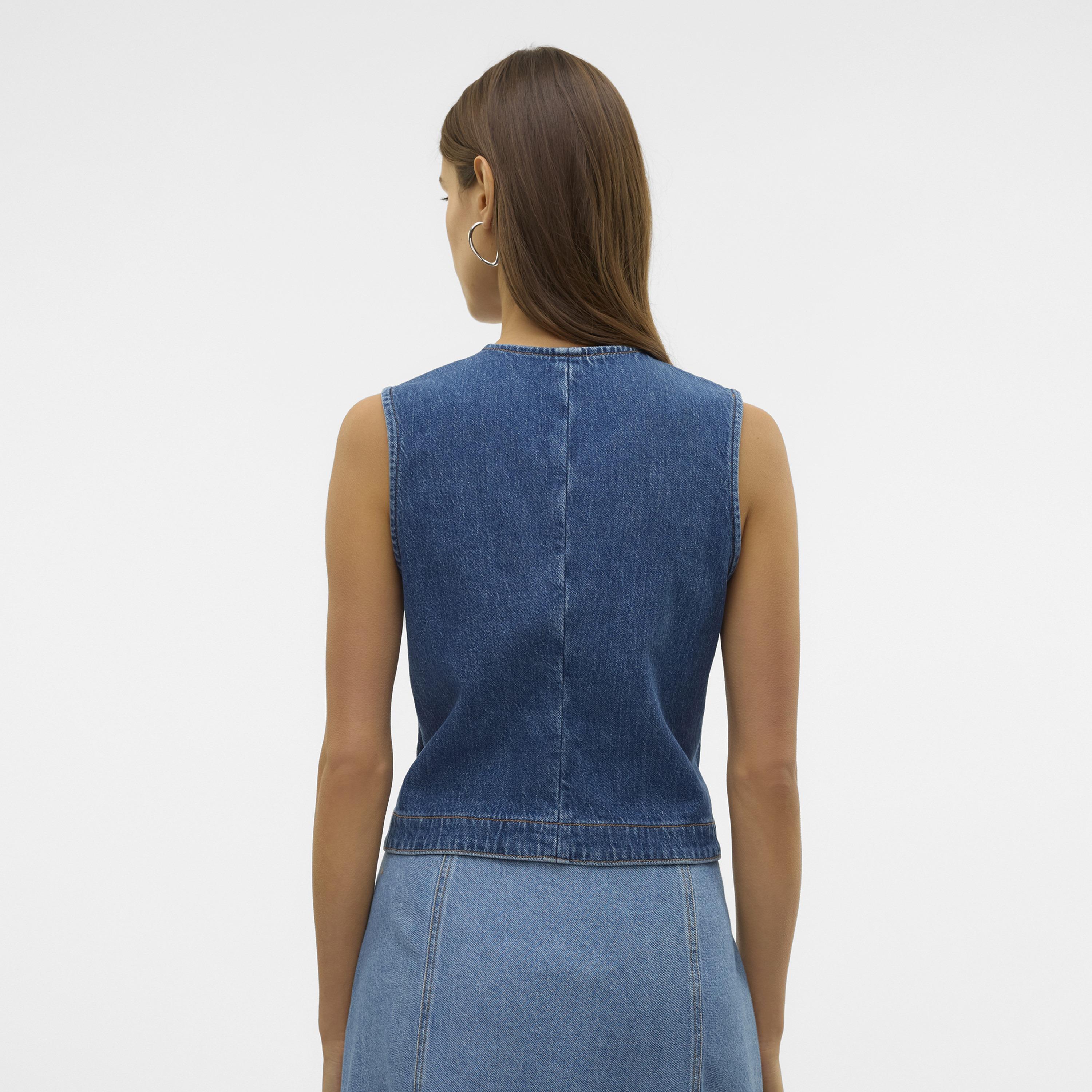 Vero Moda Blue Hotfix Stone Cotton Women's Waistcoat-women-winterwear-coatsandjackets-waistcoats-image-4