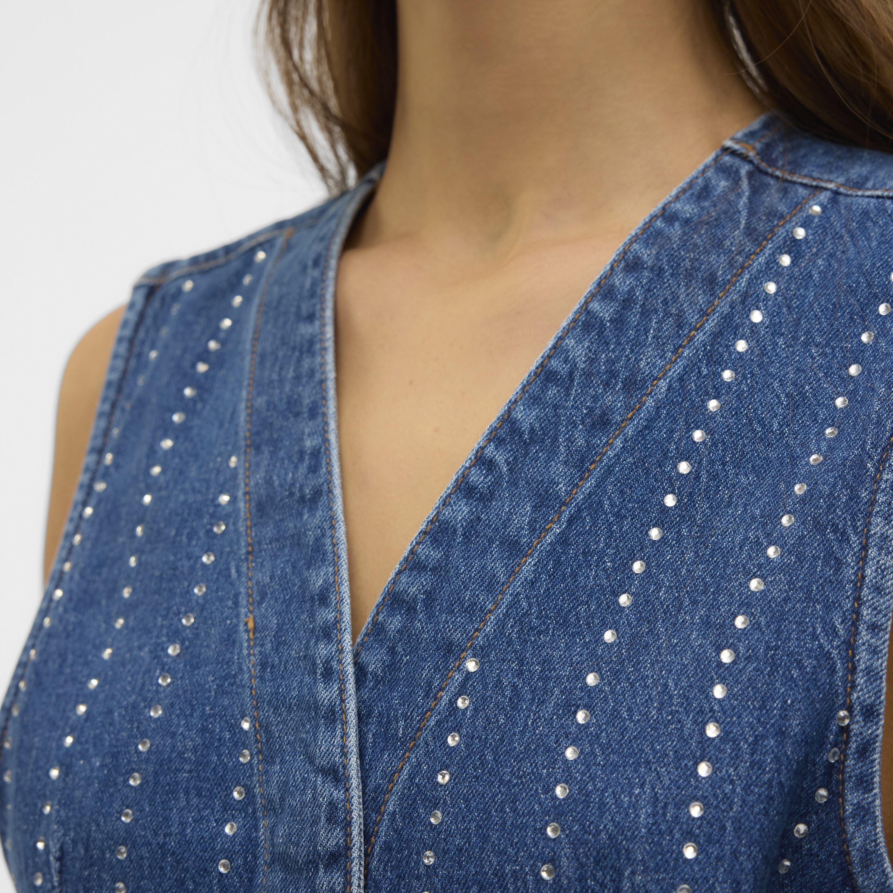 Vero Moda Blue Hotfix Stone Cotton Women's Waistcoat-women-winterwear-coatsandjackets-waistcoats-image-5