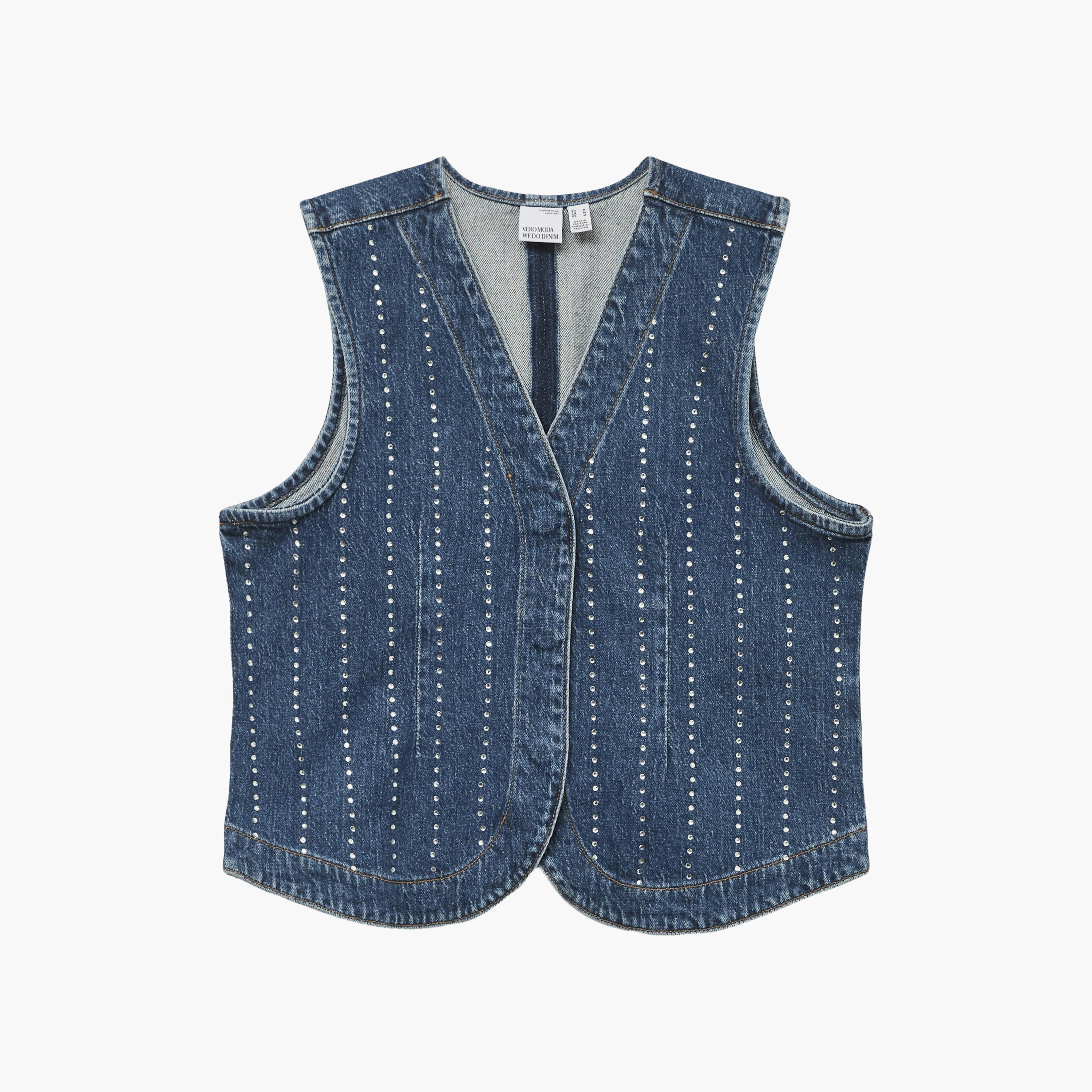 Vero Moda Blue Hotfix Stone Cotton Women's Waistcoat-women-winterwear-coatsandjackets-waistcoats-image-6
