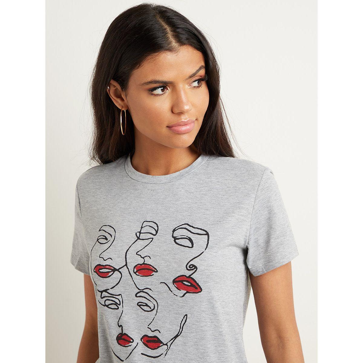 Styli Abstract Face Graphic Printed Regular Fit T-shirt-women-clothing-tshirts-image-6