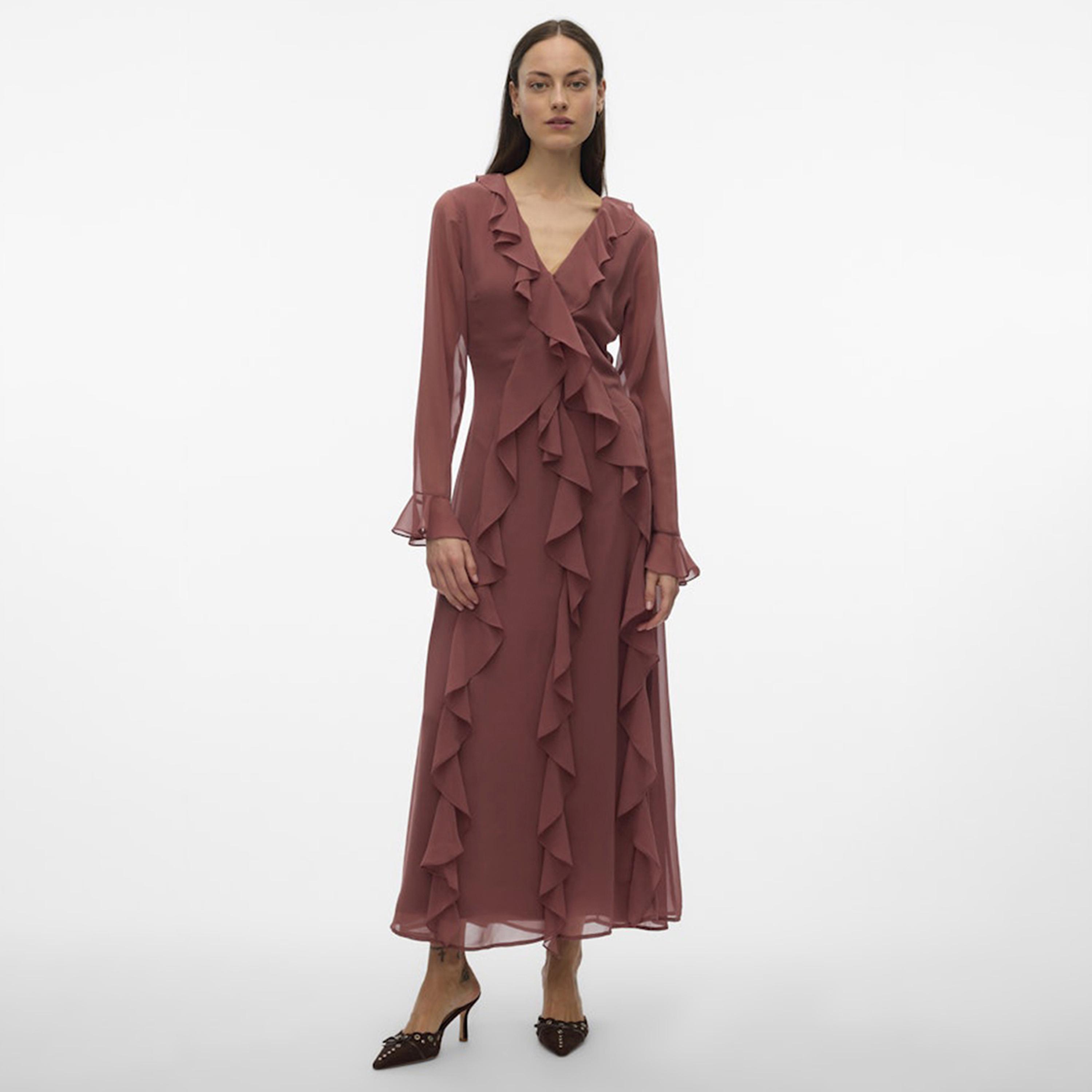 Vero Moda Pink Ruffled Women's Maxi Dress-women-clothing-dresses-image-1