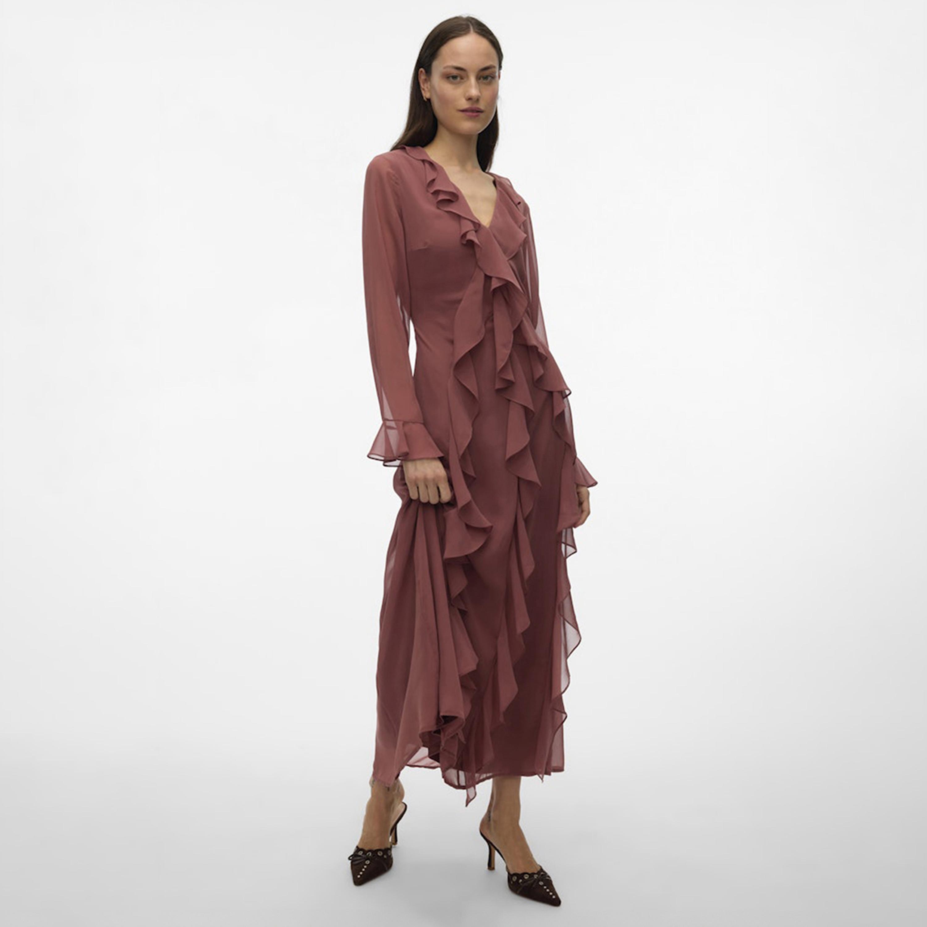 Vero Moda Pink Ruffled Women's Maxi Dress-women-clothing-dresses-image-2