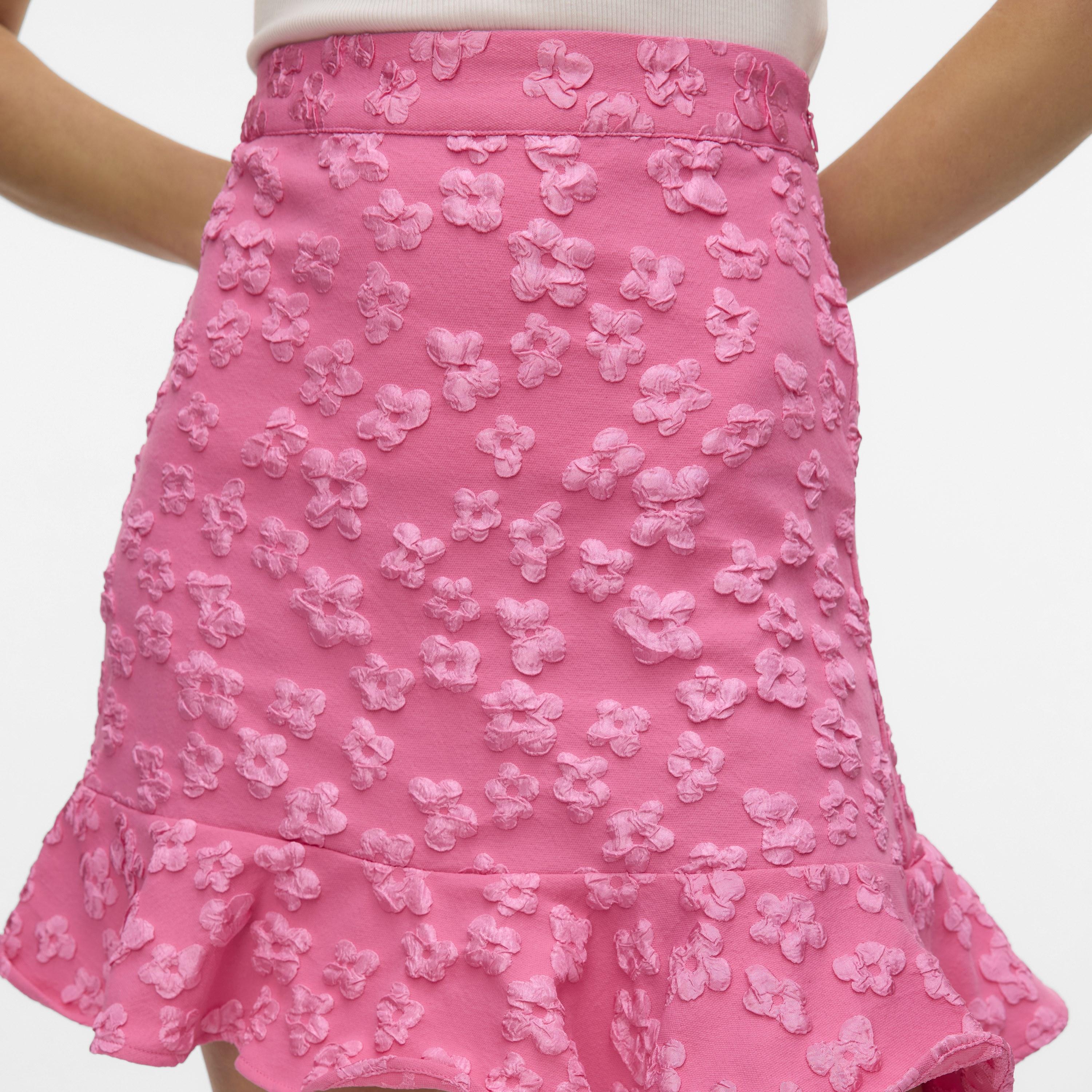 Vero Moda Pink Jacquard Floral Linen Ruffled Women's Mini Skirt-women-clothing-skirts-image-4
