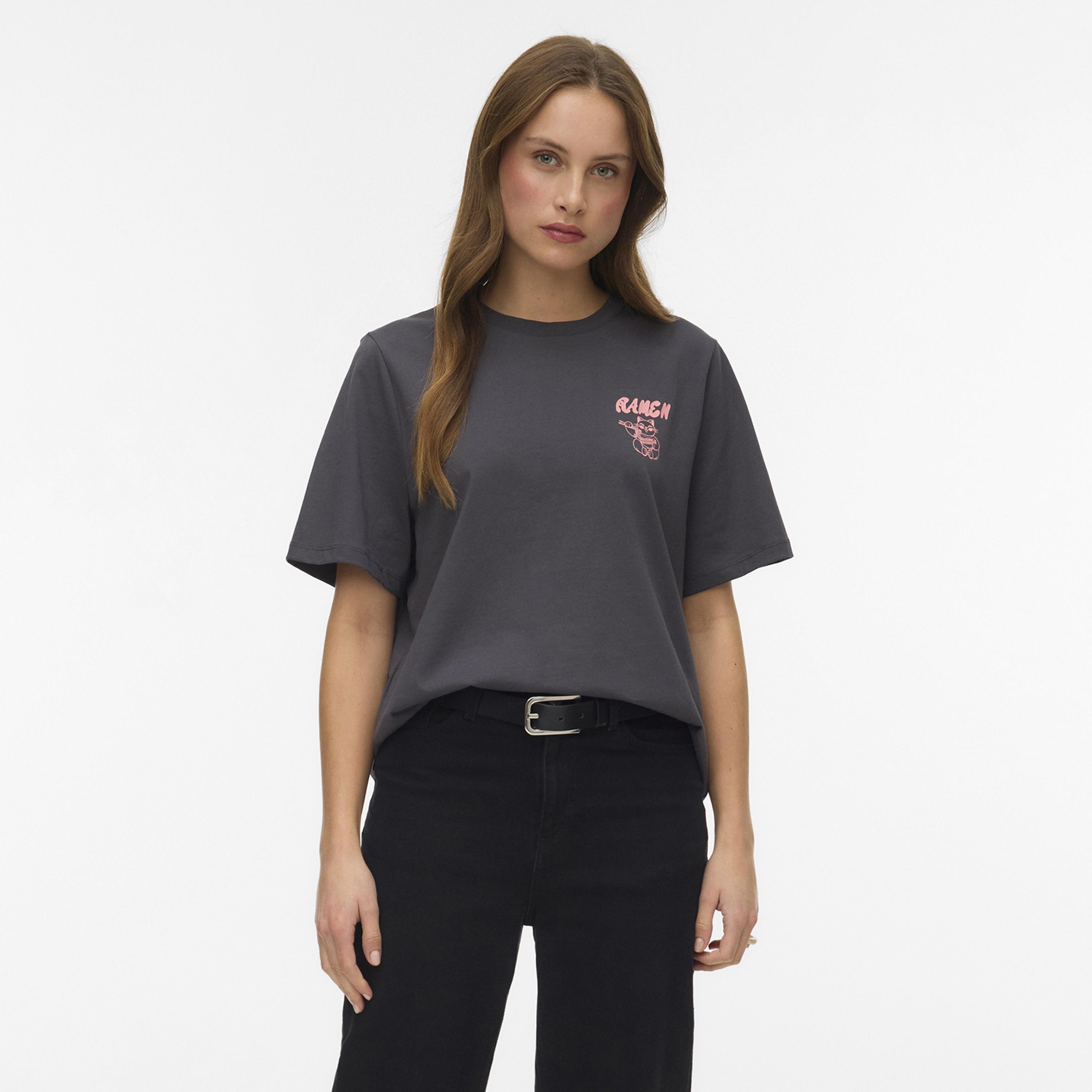 Vero Moda Grey Graphic Print Organic Cotton Women's Top-women-clothing-shirtsandblouses-blouses-image-1