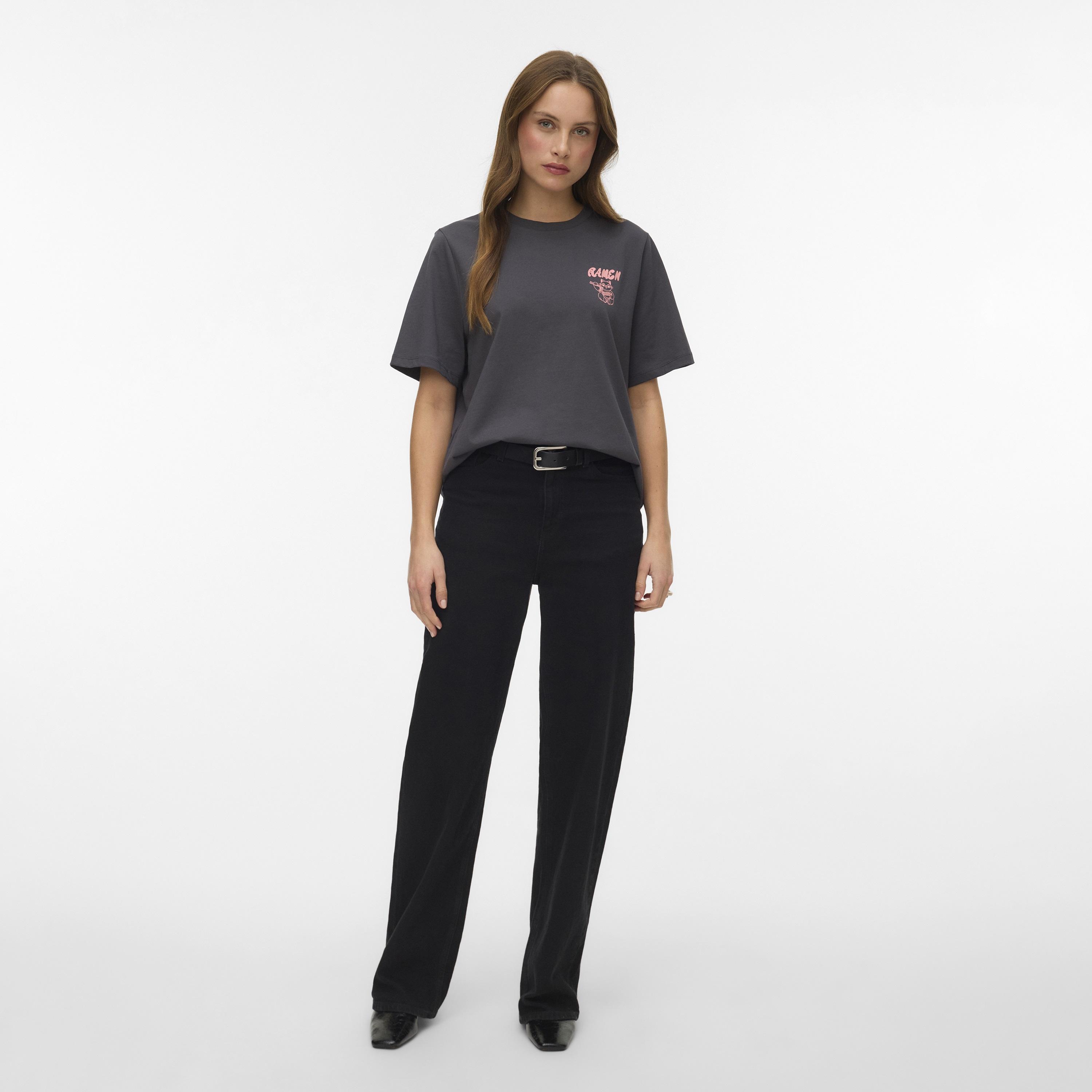Vero Moda Grey Graphic Print Organic Cotton Women's Top-women-clothing-shirtsandblouses-blouses-image-2