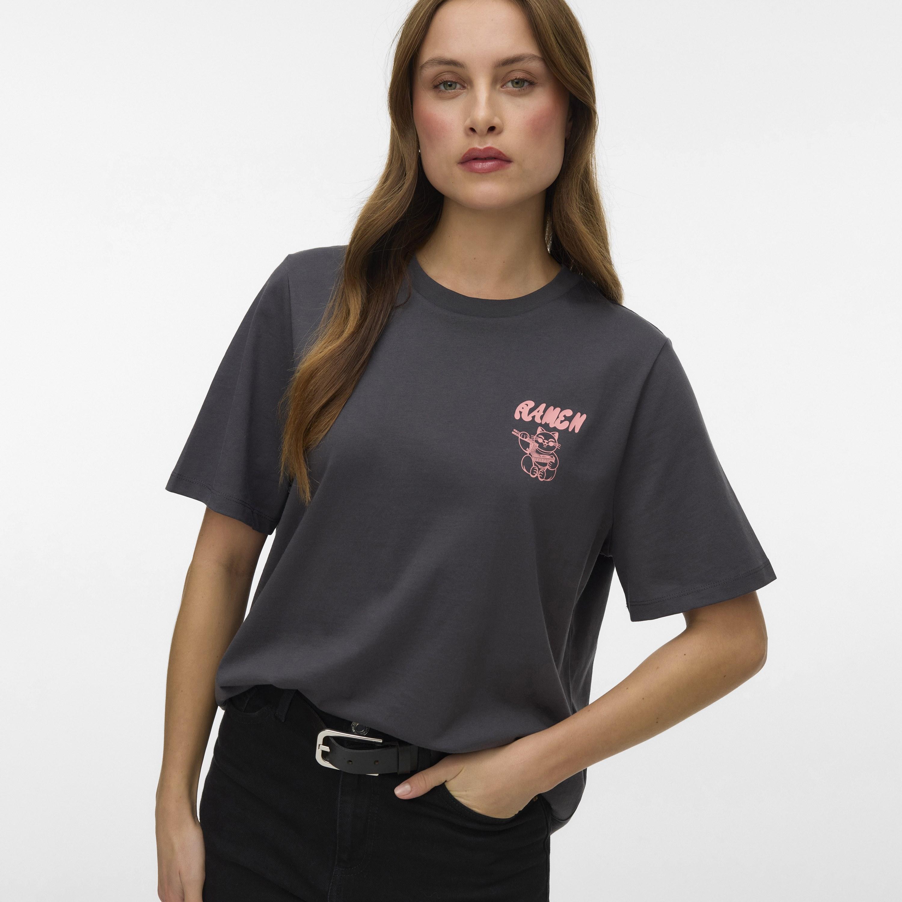 Vero Moda Grey Graphic Print Organic Cotton Women's Top-women-clothing-shirtsandblouses-blouses-image-4