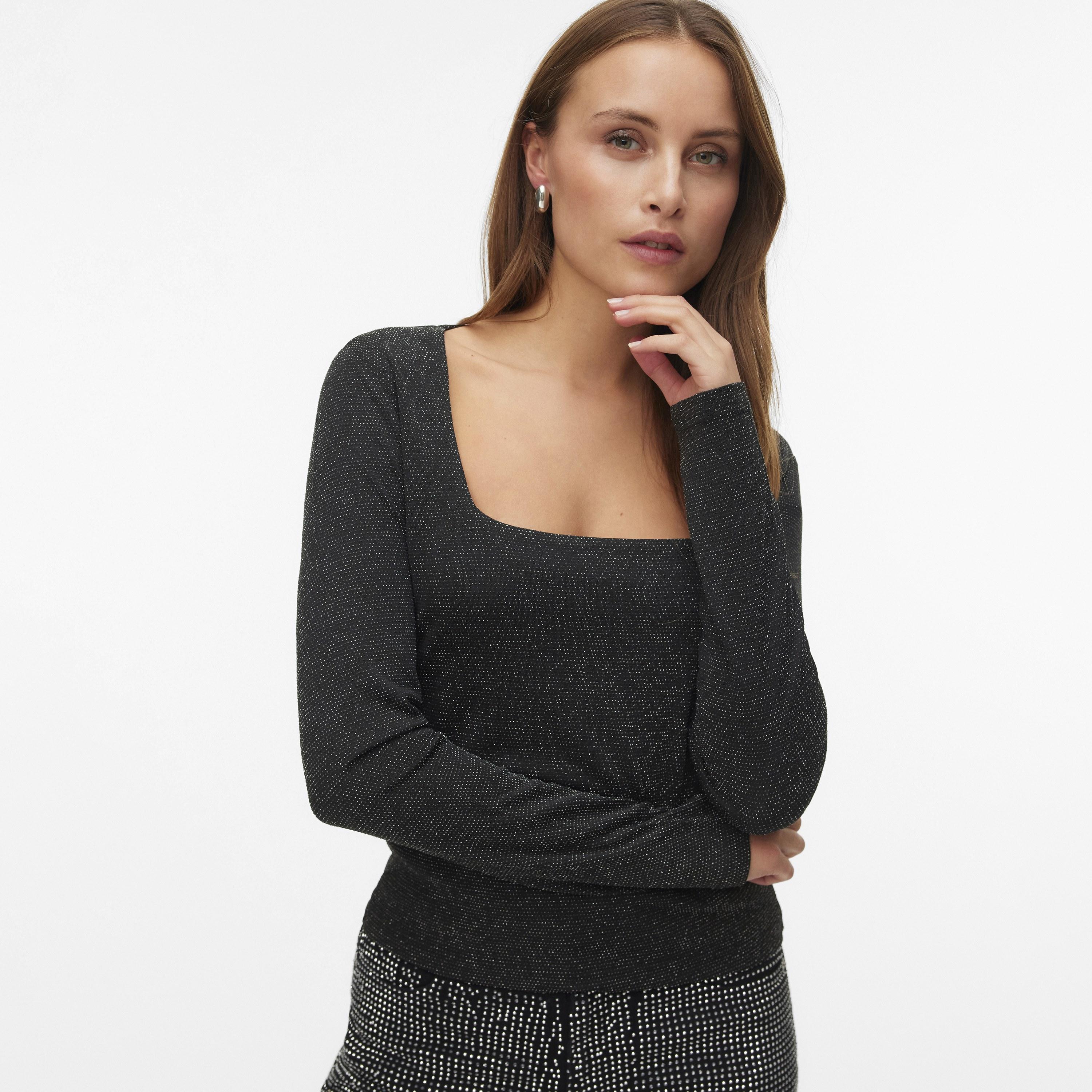 Vero Moda Black Sparkle Square Neck Women's Top-women-clothing-shirtsandblouses-blouses-image-1