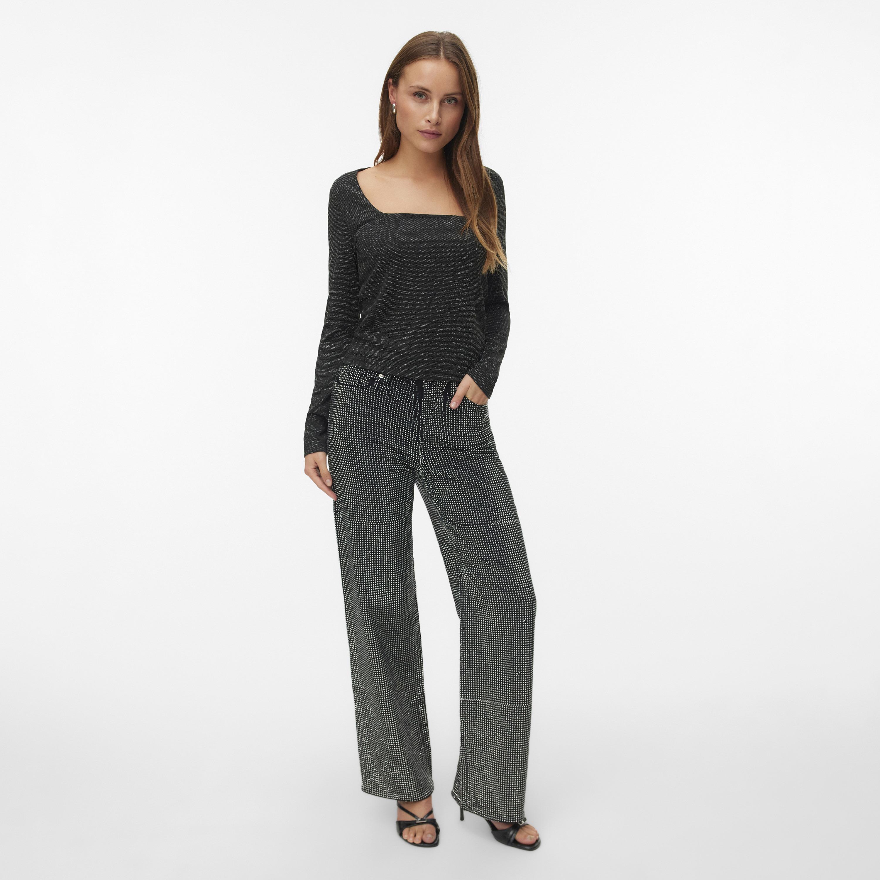 Vero Moda Black Sparkle Square Neck Women's Top-women-clothing-shirtsandblouses-blouses-image-2