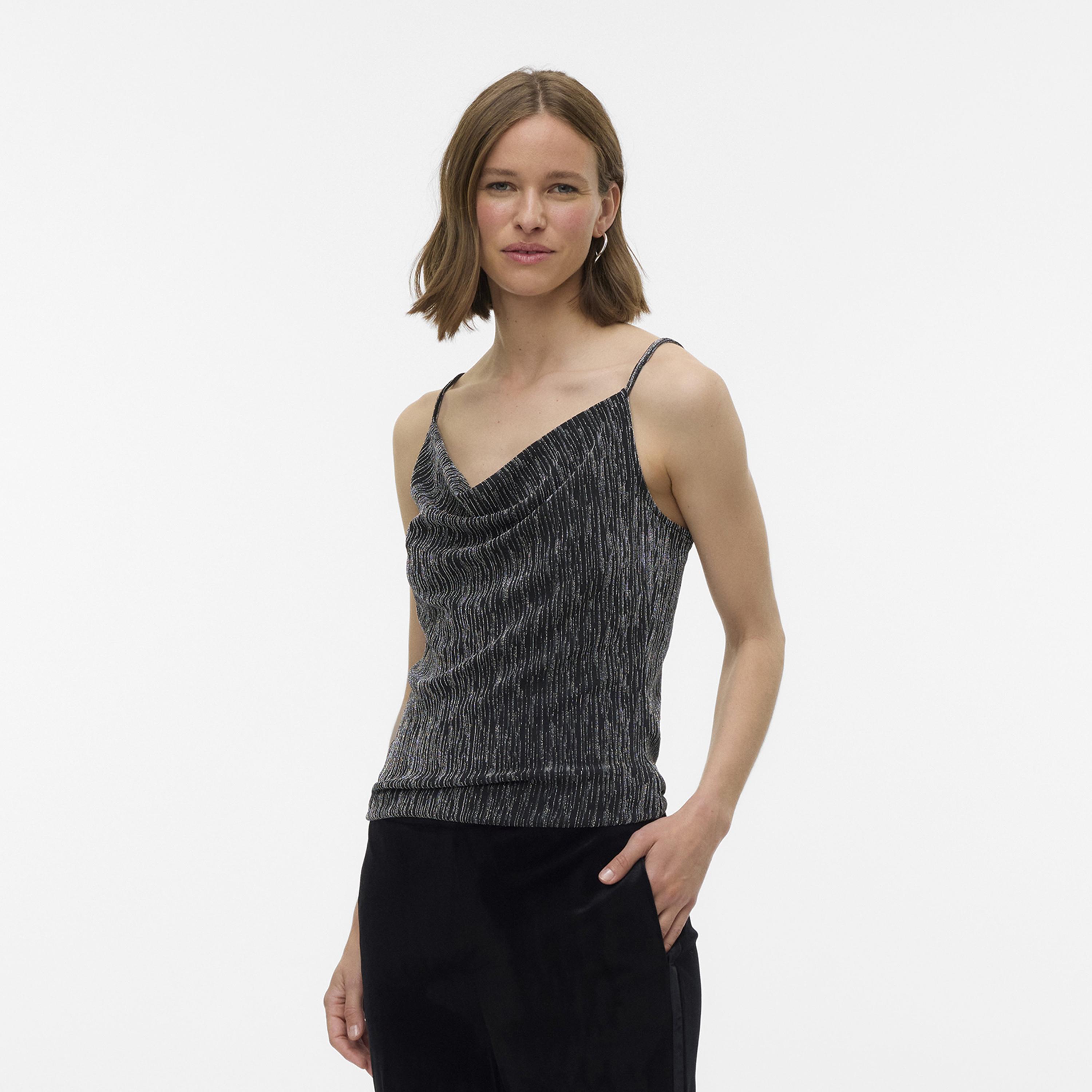 Vero Moda Black Lurex Pinstripe Cowl Neck Women's Top-women-clothing-shirtsandblouses-blouses-image-1