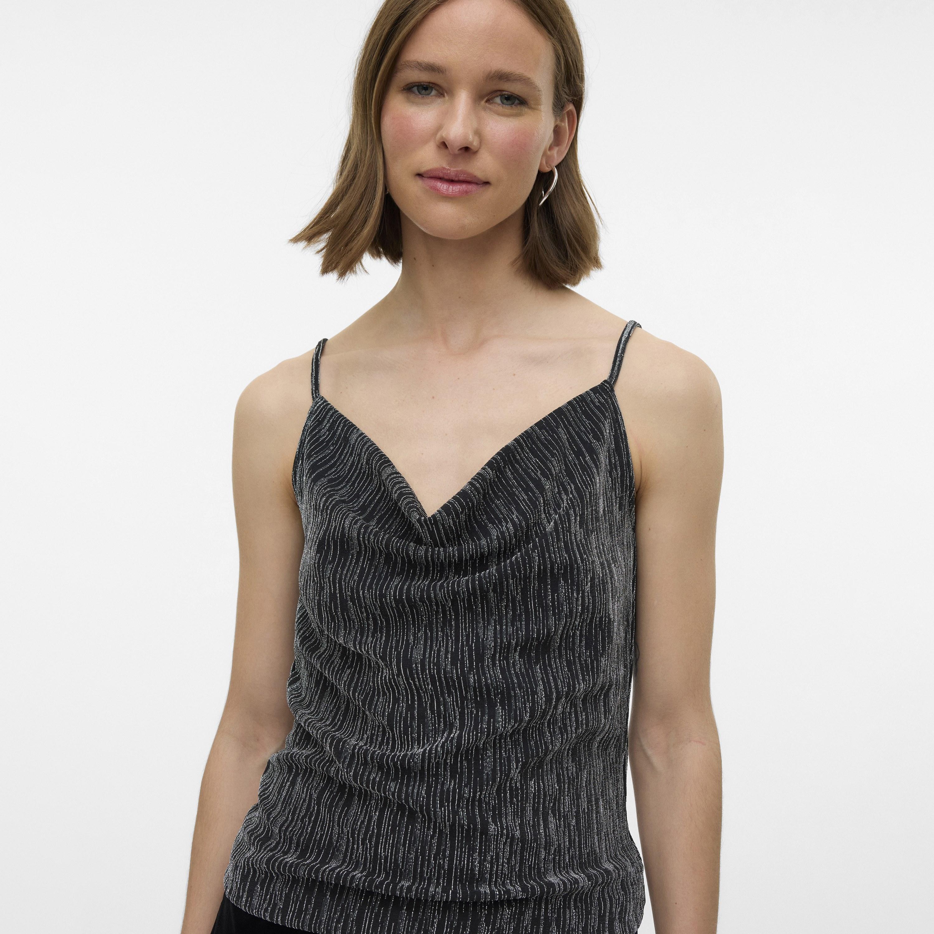 Vero Moda Black Lurex Pinstripe Cowl Neck Women's Top-women-clothing-shirtsandblouses-blouses-image-4