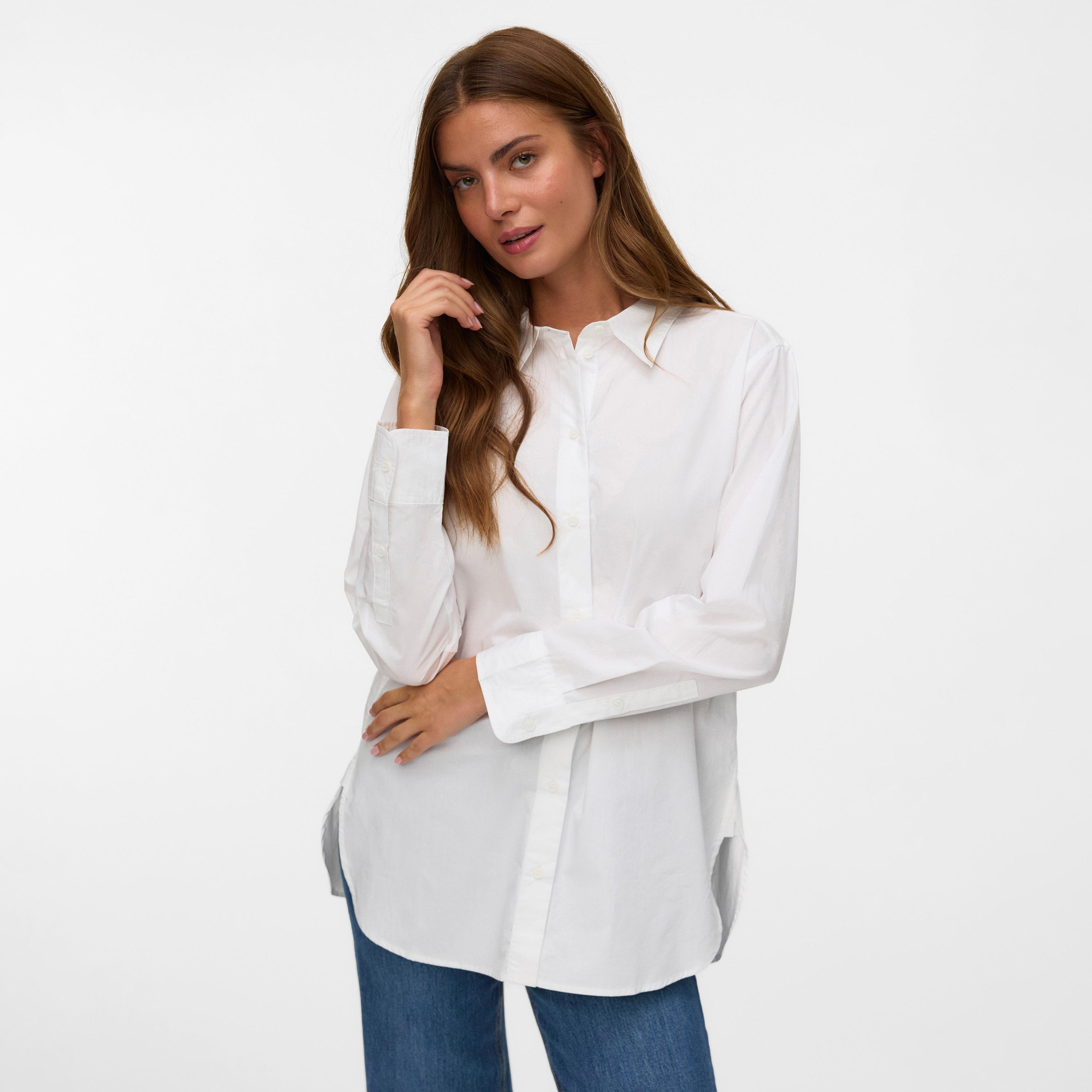 قميص حريمي بياقة مدببة أبيض من فيرو مودا-women-clothing-shirtsandblouses-shirts-image-1