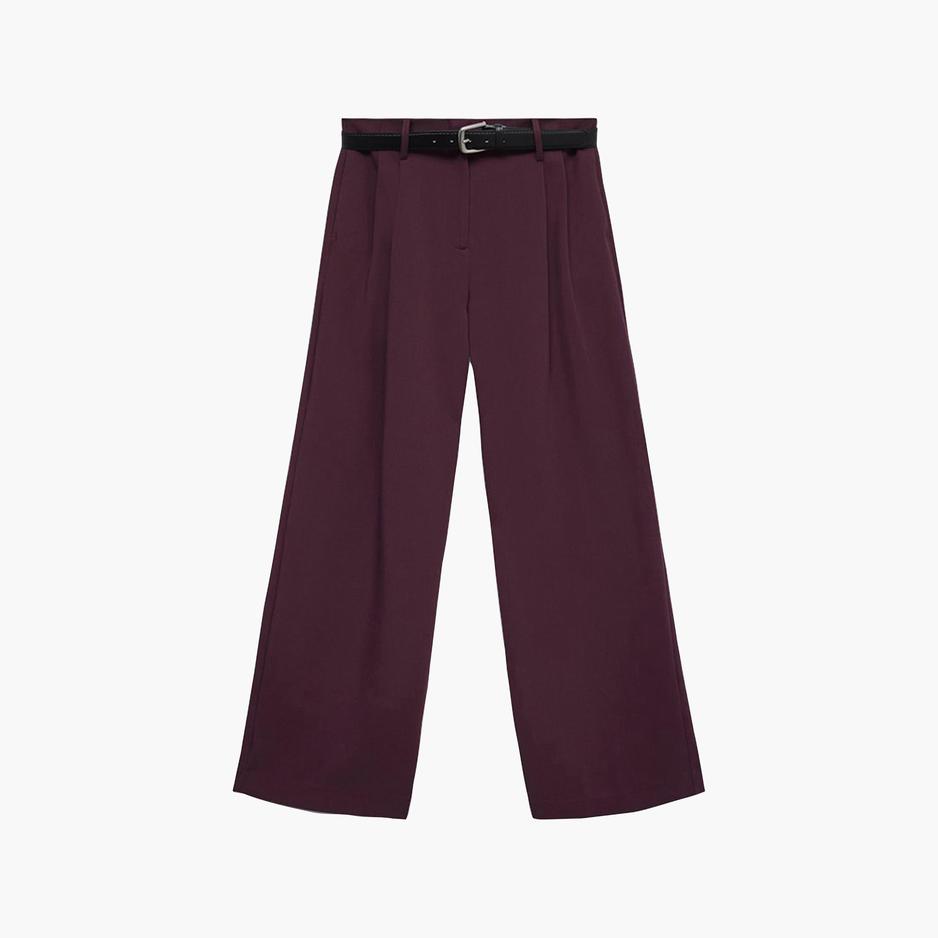 Vero Moda Wine Double Pleated, Side Pockets Wide Leg Women's Trousers-women-clothing-bottoms-trousers-image-6