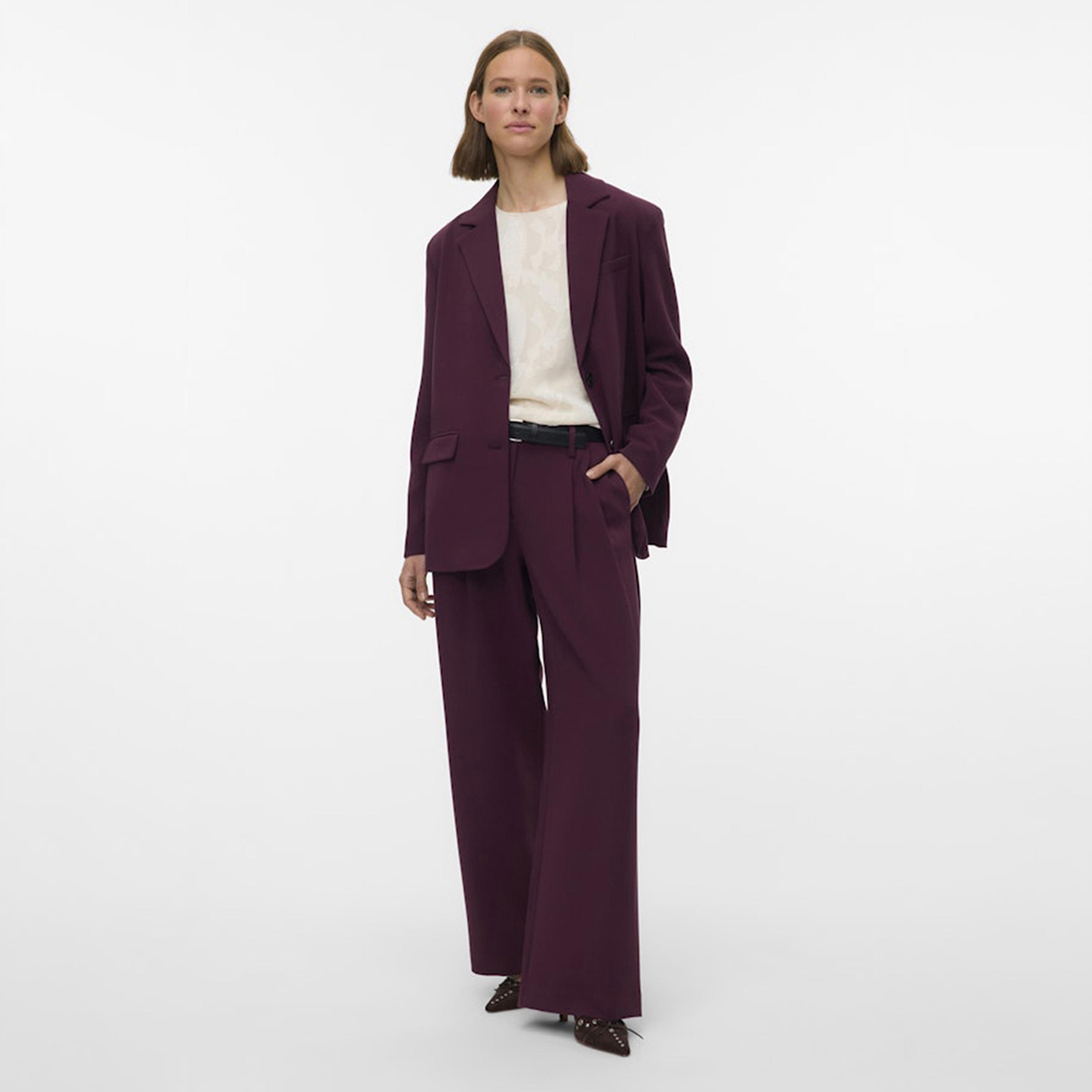 Vero Moda Wine Double Pleated, Side Pockets Wide Leg Women's Trousers-women-clothing-bottoms-trousers-image-2