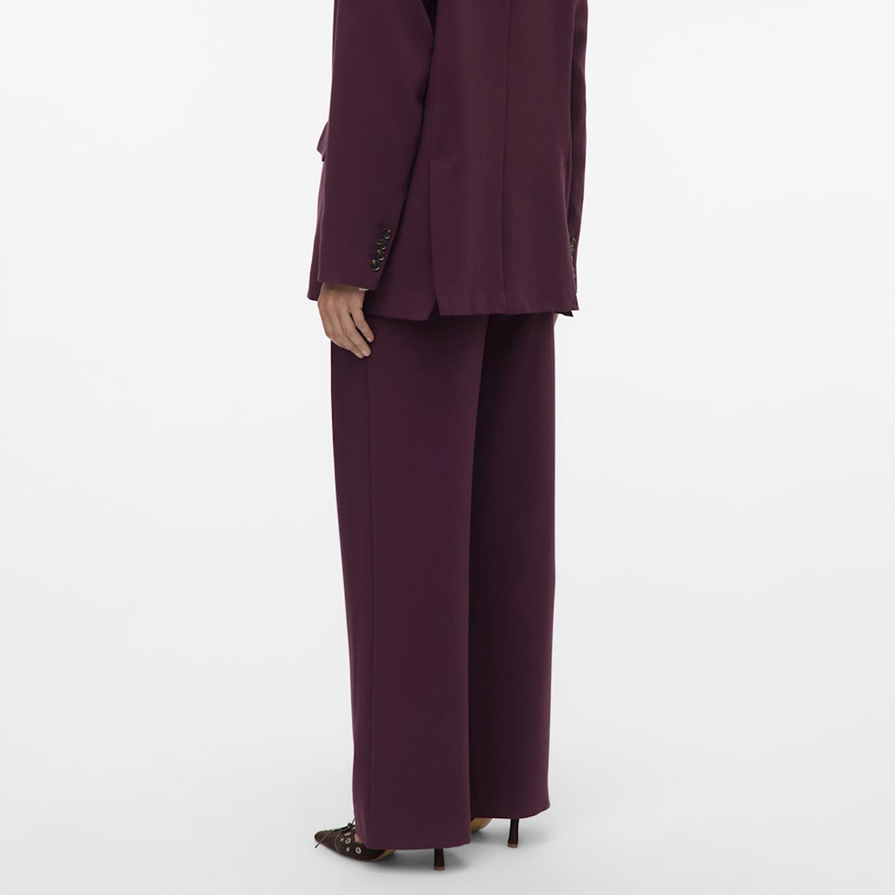 Vero Moda Wine Double Pleated, Side Pockets Wide Leg Women's Trousers-women-clothing-bottoms-trousers-image-3