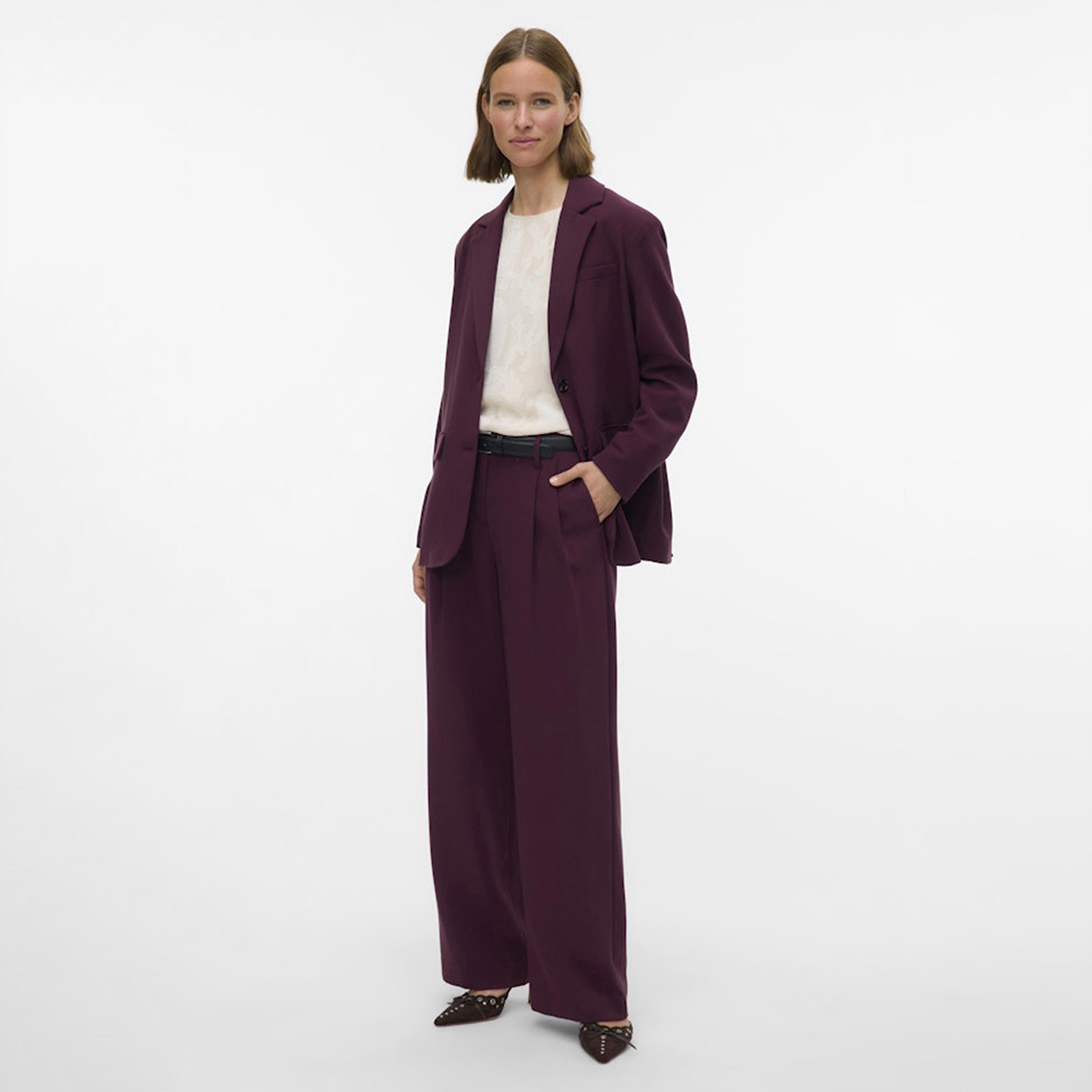 Vero Moda Wine Double Pleated, Side Pockets Wide Leg Women's Trousers-women-clothing-bottoms-trousers-image-4