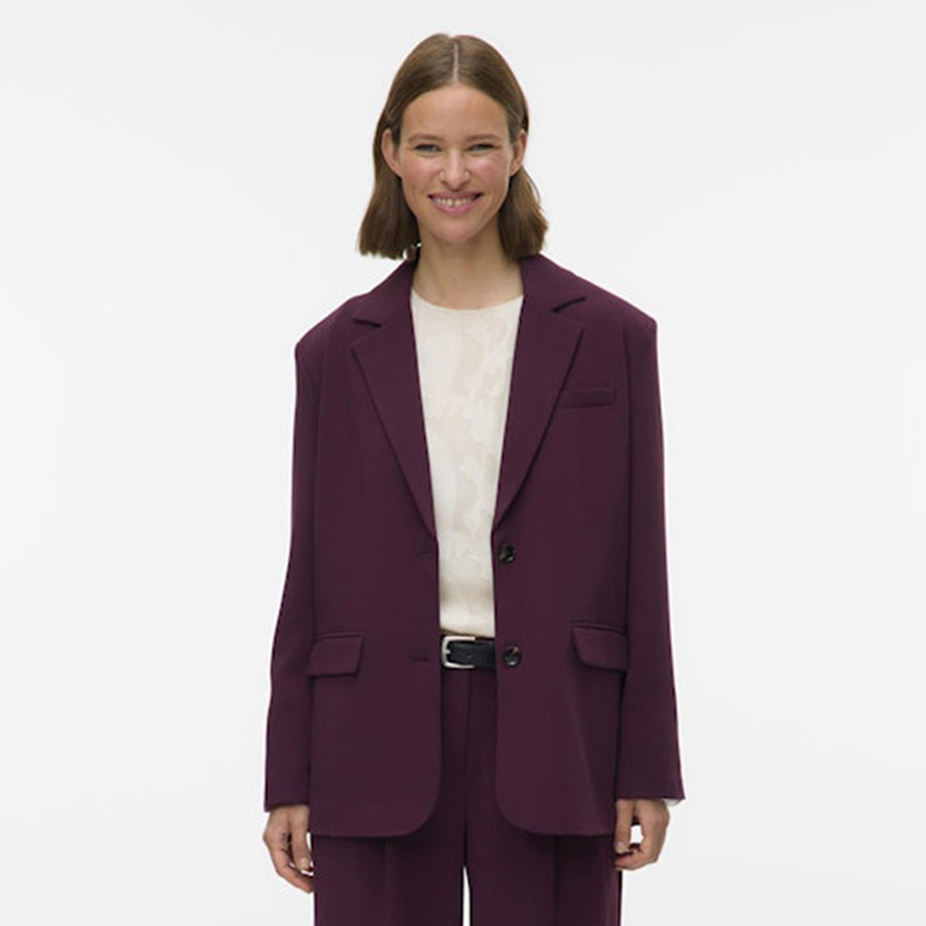 Vero Moda Wine Lapel Collar Women's Blazer-women-clothing-coatsandjackets-blazers-image-1