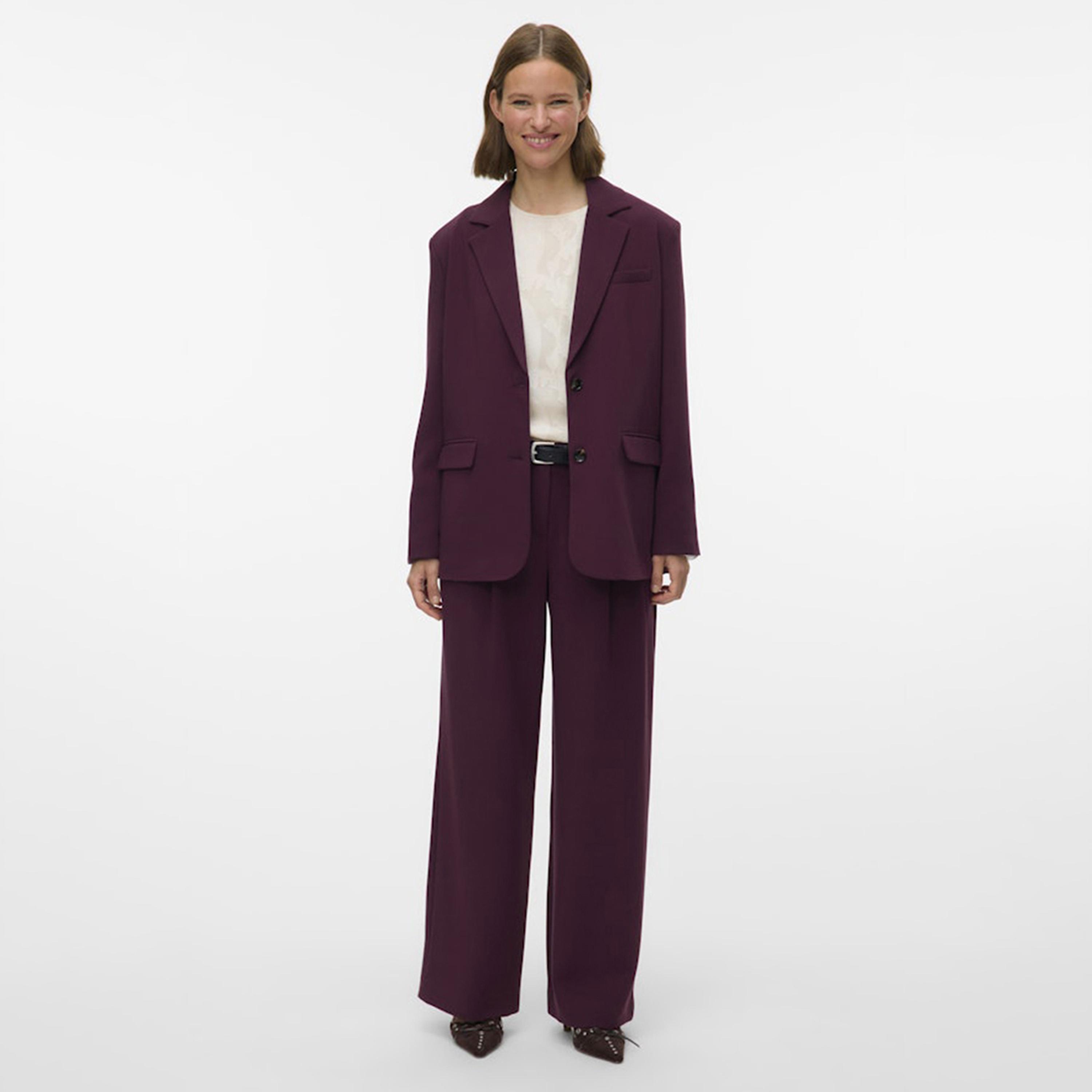 Vero Moda Wine Lapel Collar Women's Blazer-women-clothing-coatsandjackets-blazers-image-2